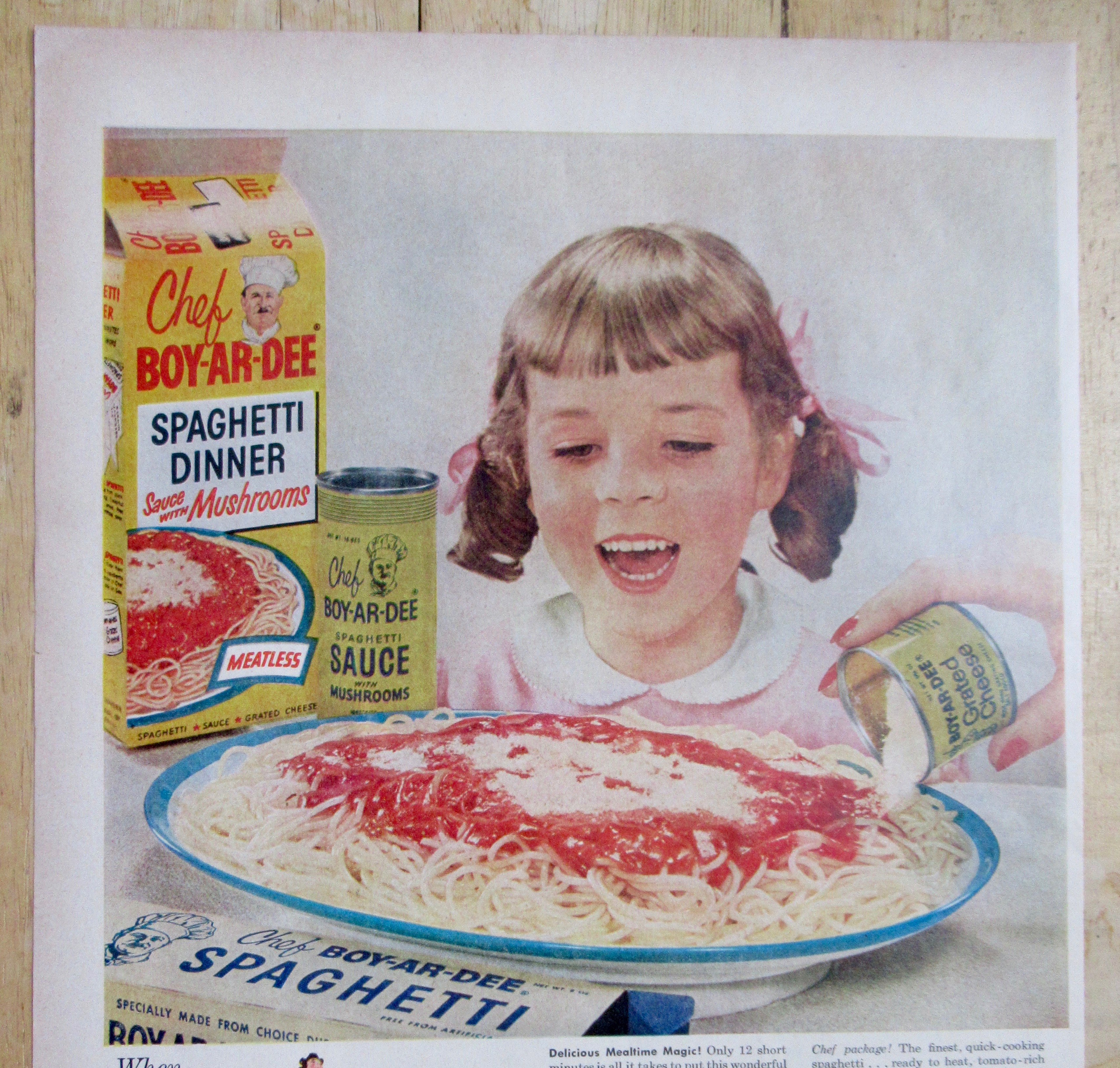 1954 Chef Boy-Ar-Dee Spaghetti Dinner with Little Girl