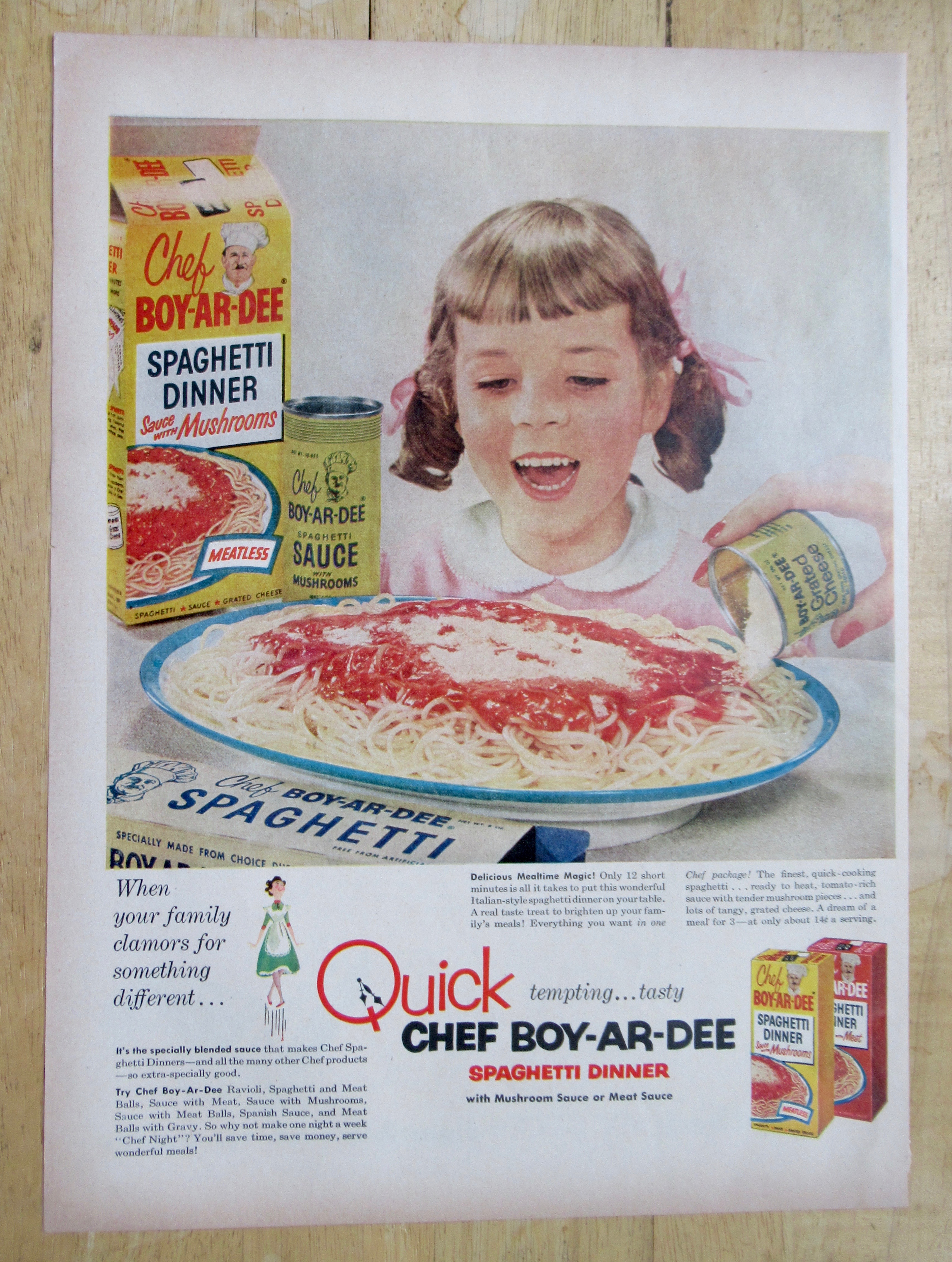 1954 Chef Boy-Ar-Dee Spaghetti Dinner with Little Girl