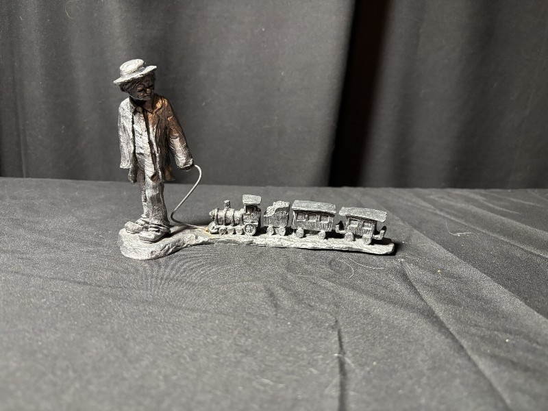 Michael Ricker Pewter Figurine Clown Boy Pulling Toy Train (Signed and Numbered)