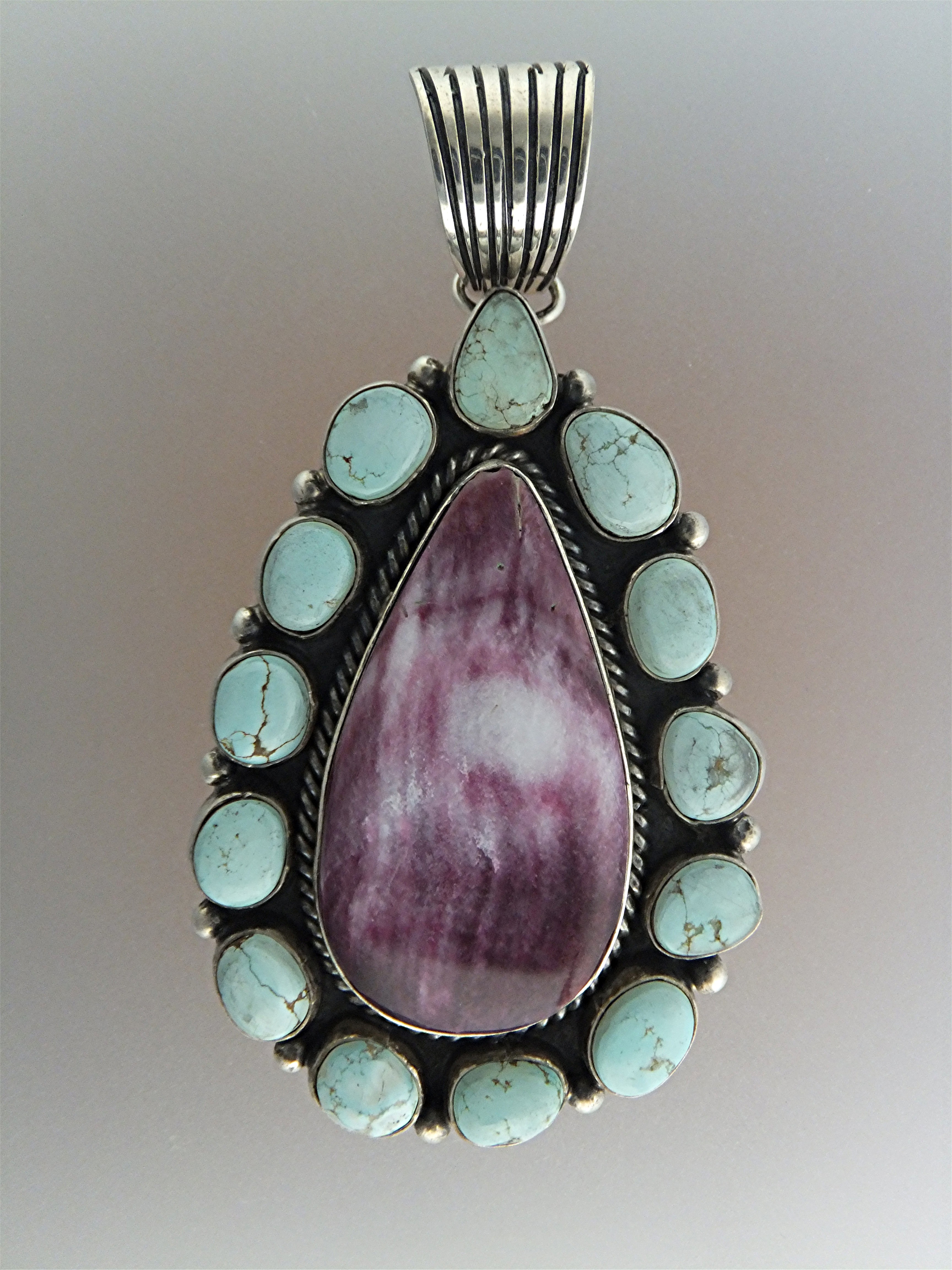 Pendant Sterling Silver Turquoise Spiny Oyster Signed L