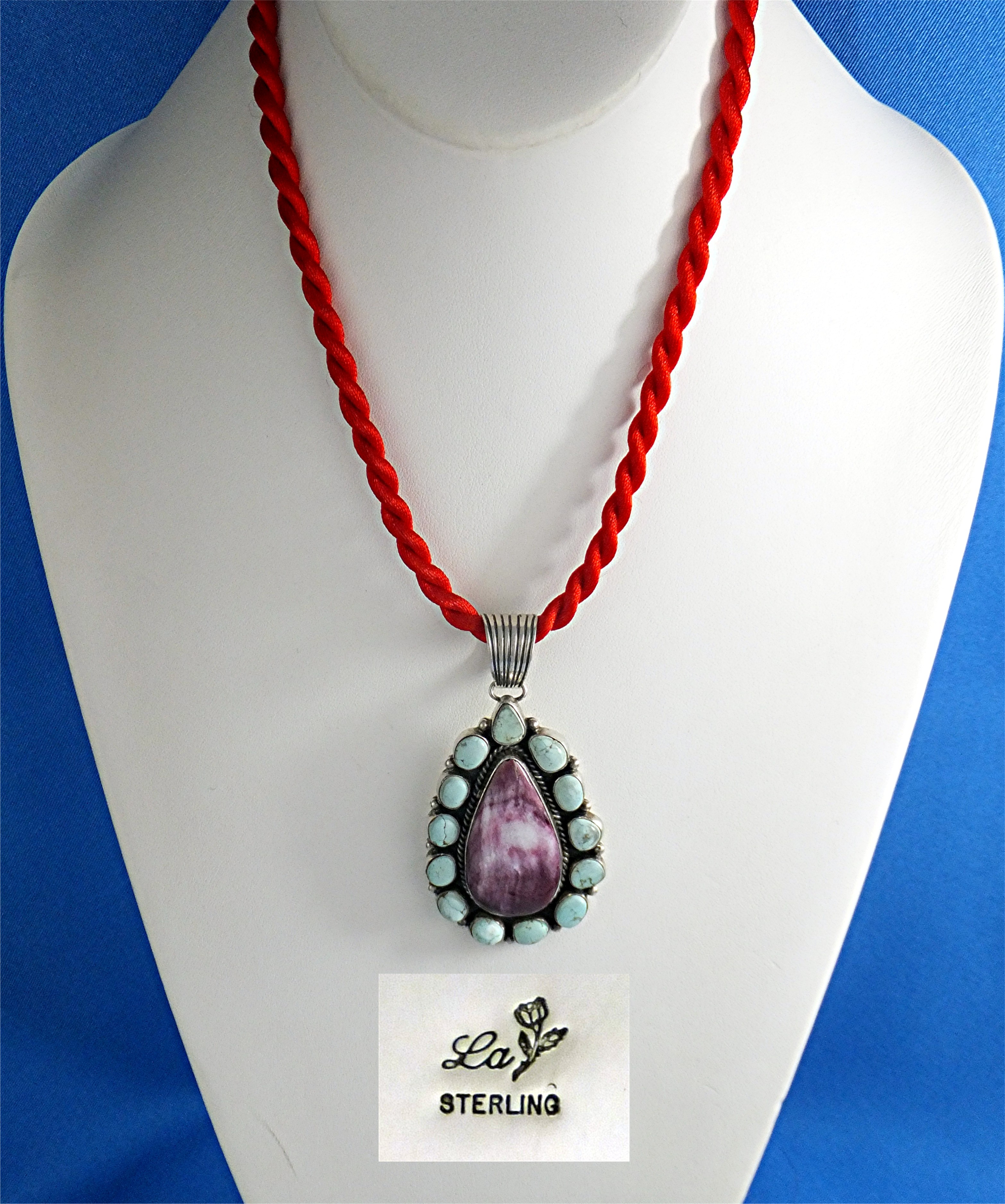 Pendant Sterling Silver Turquoise Spiny Oyster Signed L