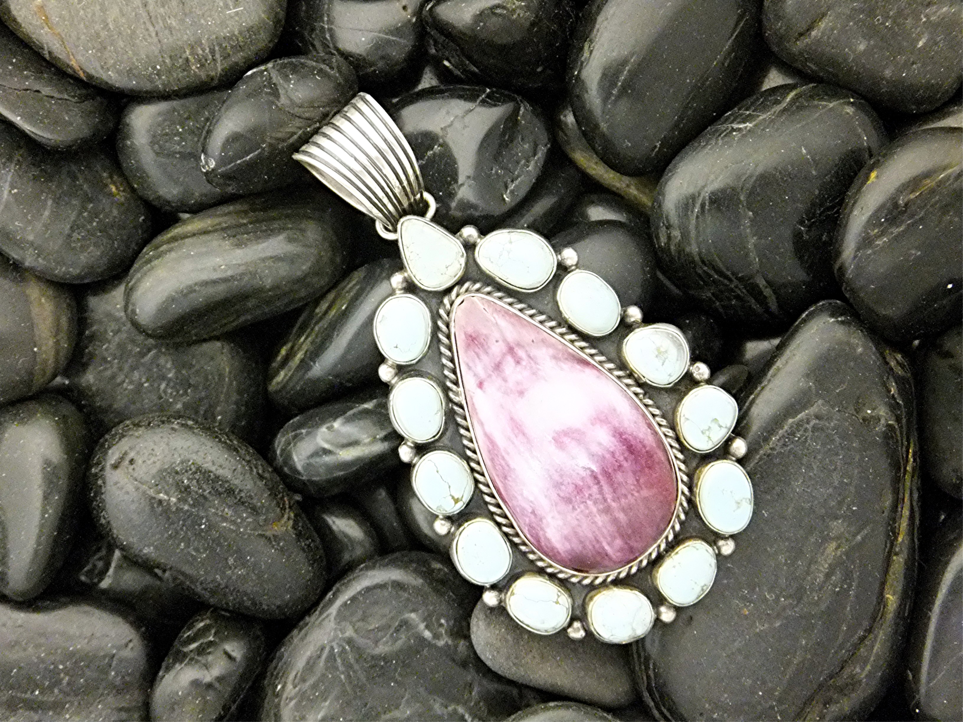 Pendant Sterling Silver Turquoise Spiny Oyster Signed L