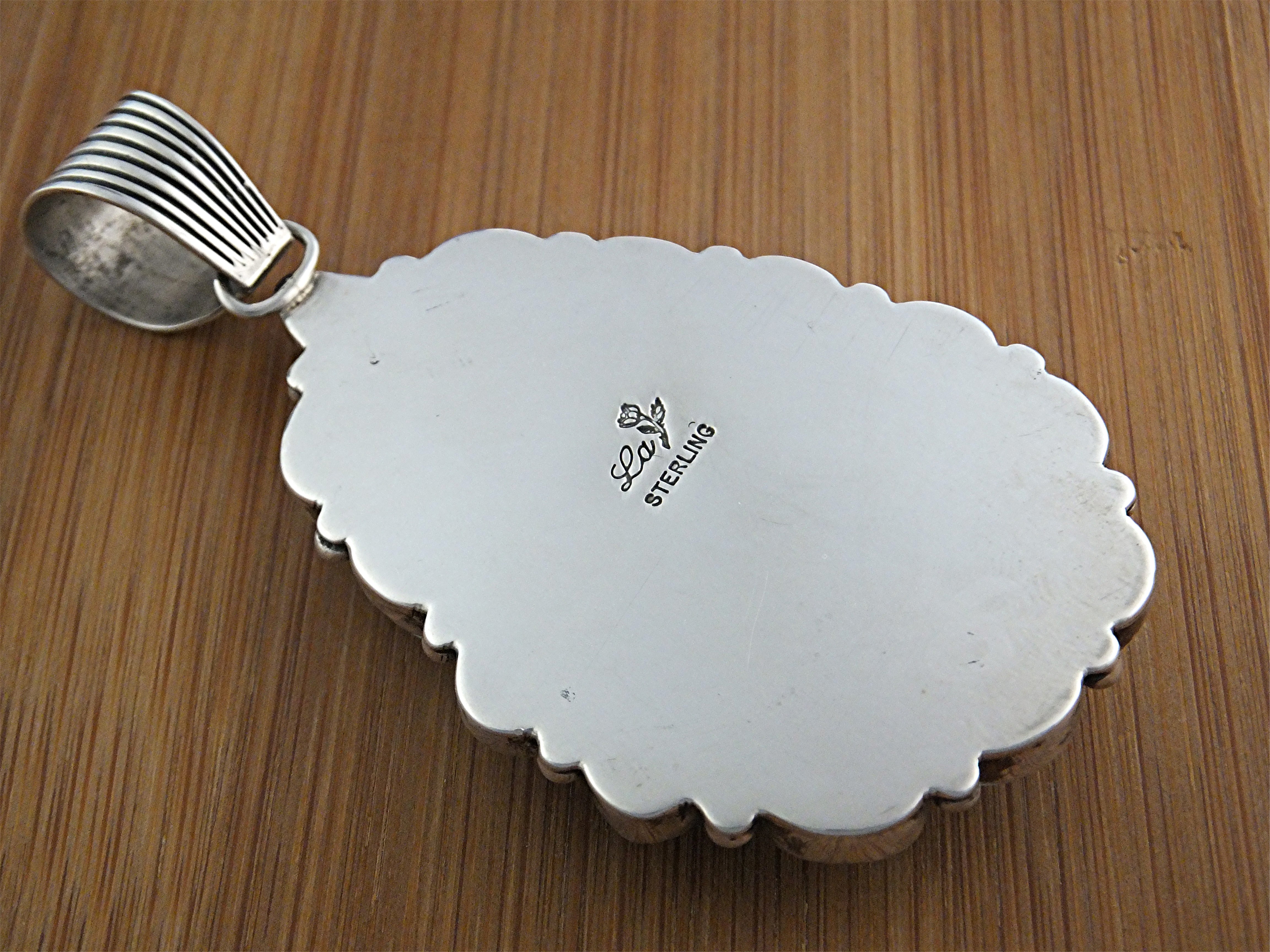 Pendant Sterling Silver Turquoise Spiny Oyster Signed L
