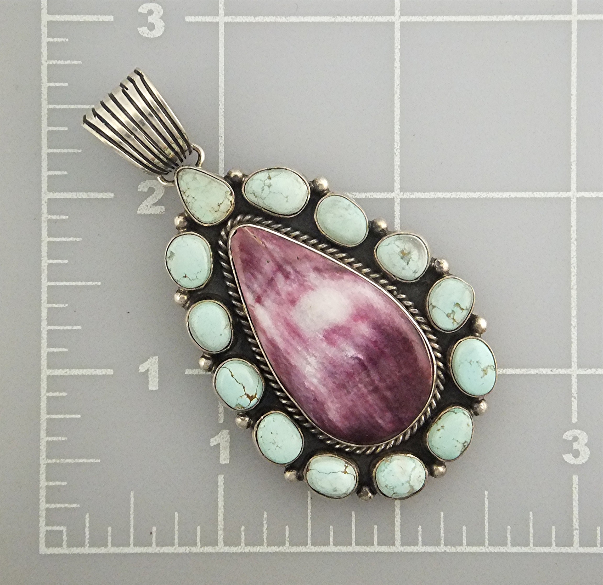 Pendant Sterling Silver Turquoise Spiny Oyster Signed L