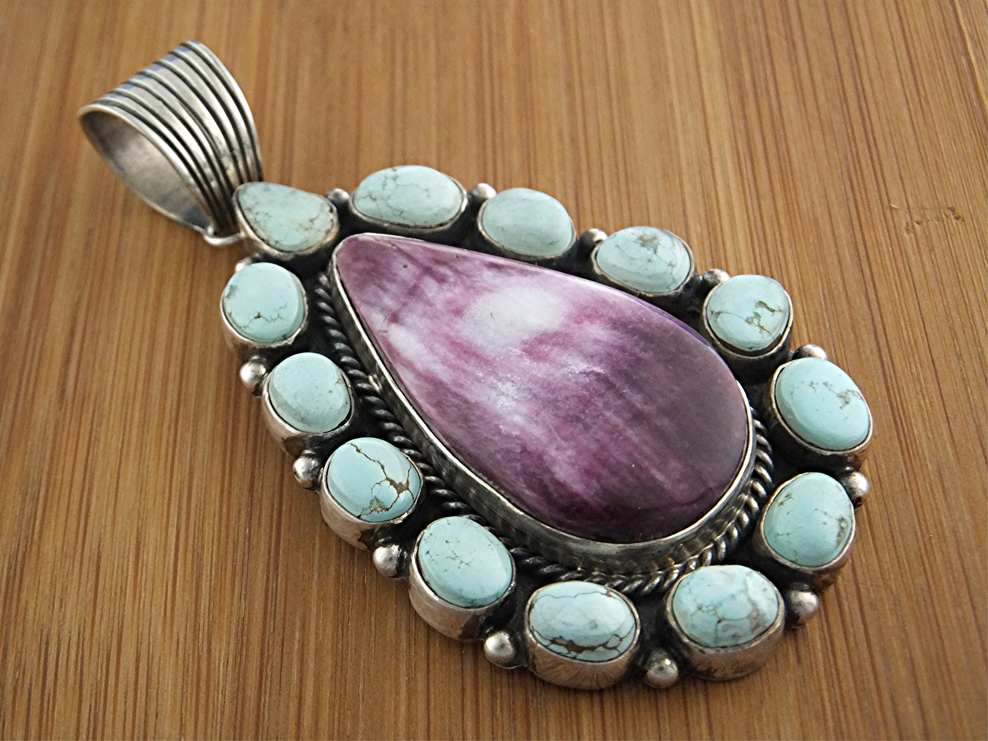 Pendant Sterling Silver Turquoise Spiny Oyster Signed L