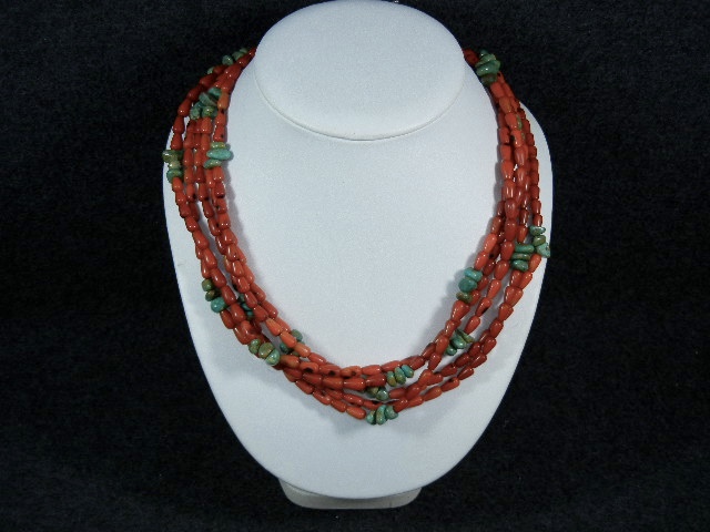 Orange Coral and Turquoise Designer 5 Strand Necklace