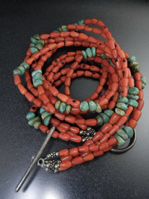 Orange Coral and Turquoise Designer 5 Strand Necklace
