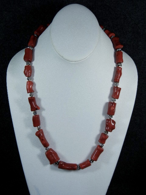 Coral Necklace Rhinestone Spacers Designer