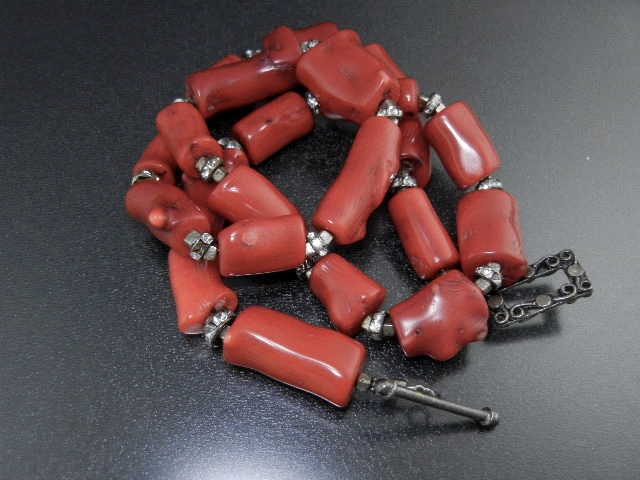 Coral Necklace Rhinestone Spacers Designer