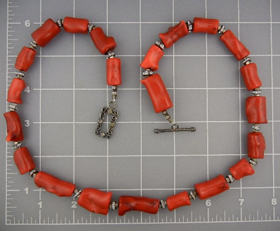 Coral Necklace Rhinestone Spacers Designer