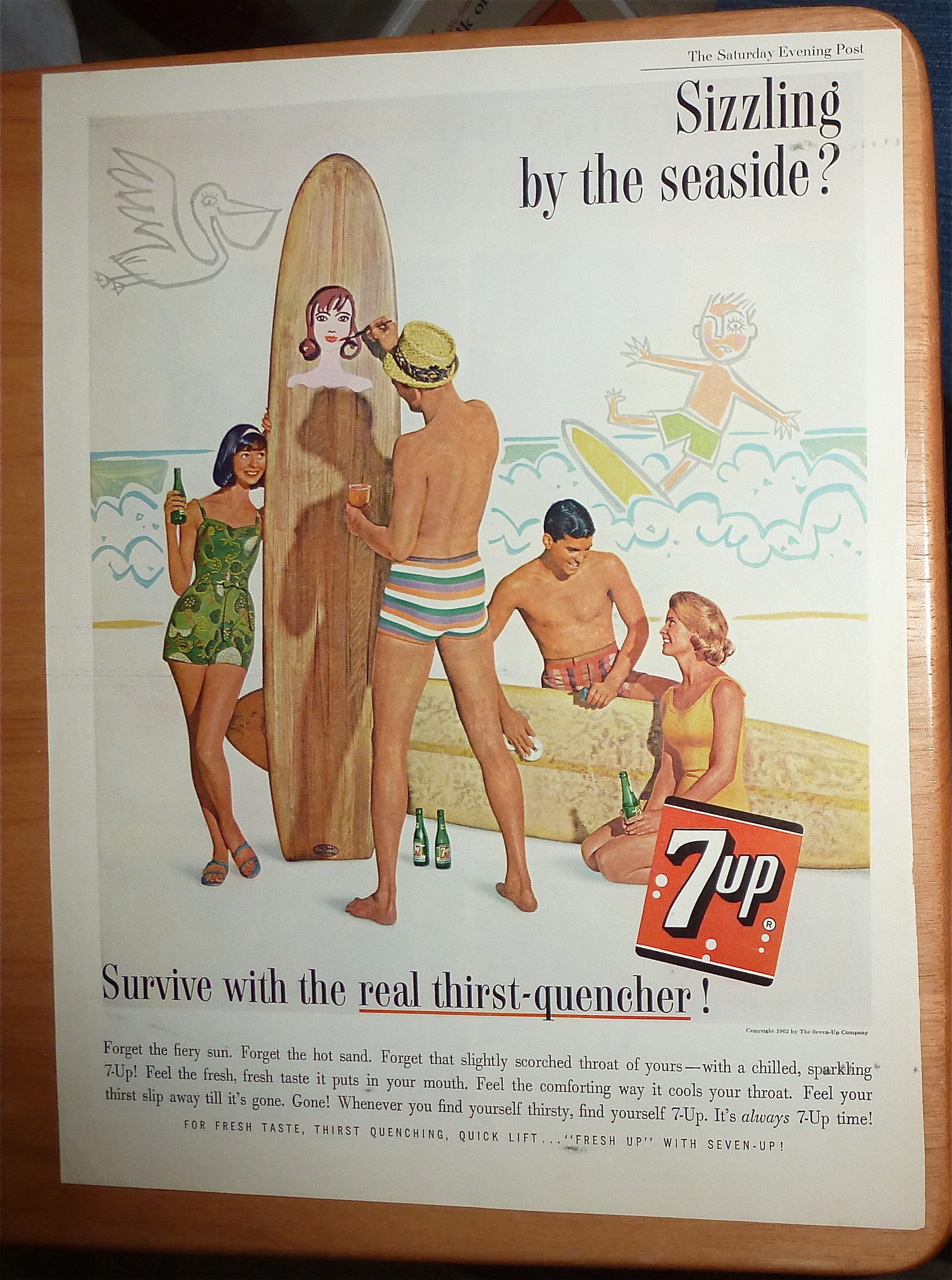 1962 7 Up (Seven Up) w/Man Painting Surfboard