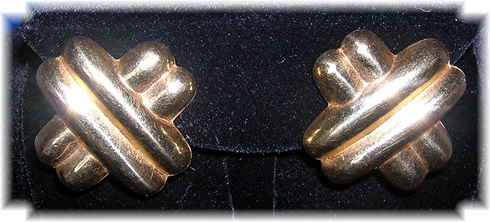 Earrings 14K Yellow Gold French Back   Cross Design.
