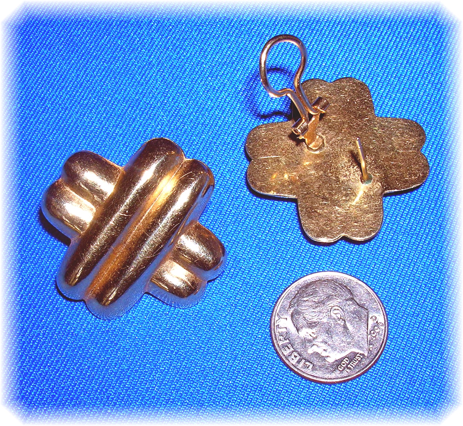Earrings 14K Yellow Gold French Back Cross Design.