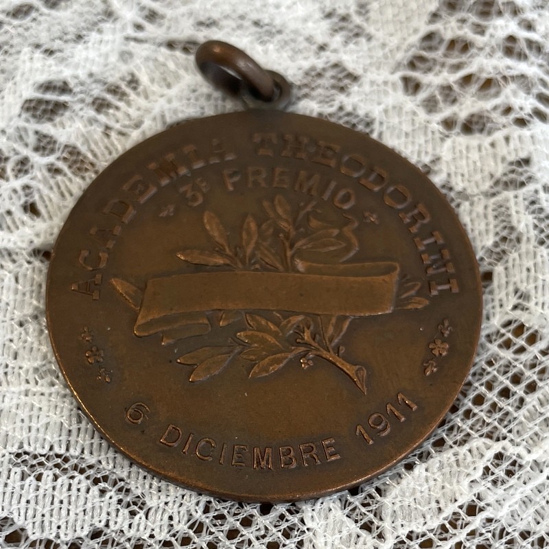 Large Rare 1911 Antique Saint Cecelia & Angel Art Nouveau Holy Medal, Signed Rossi