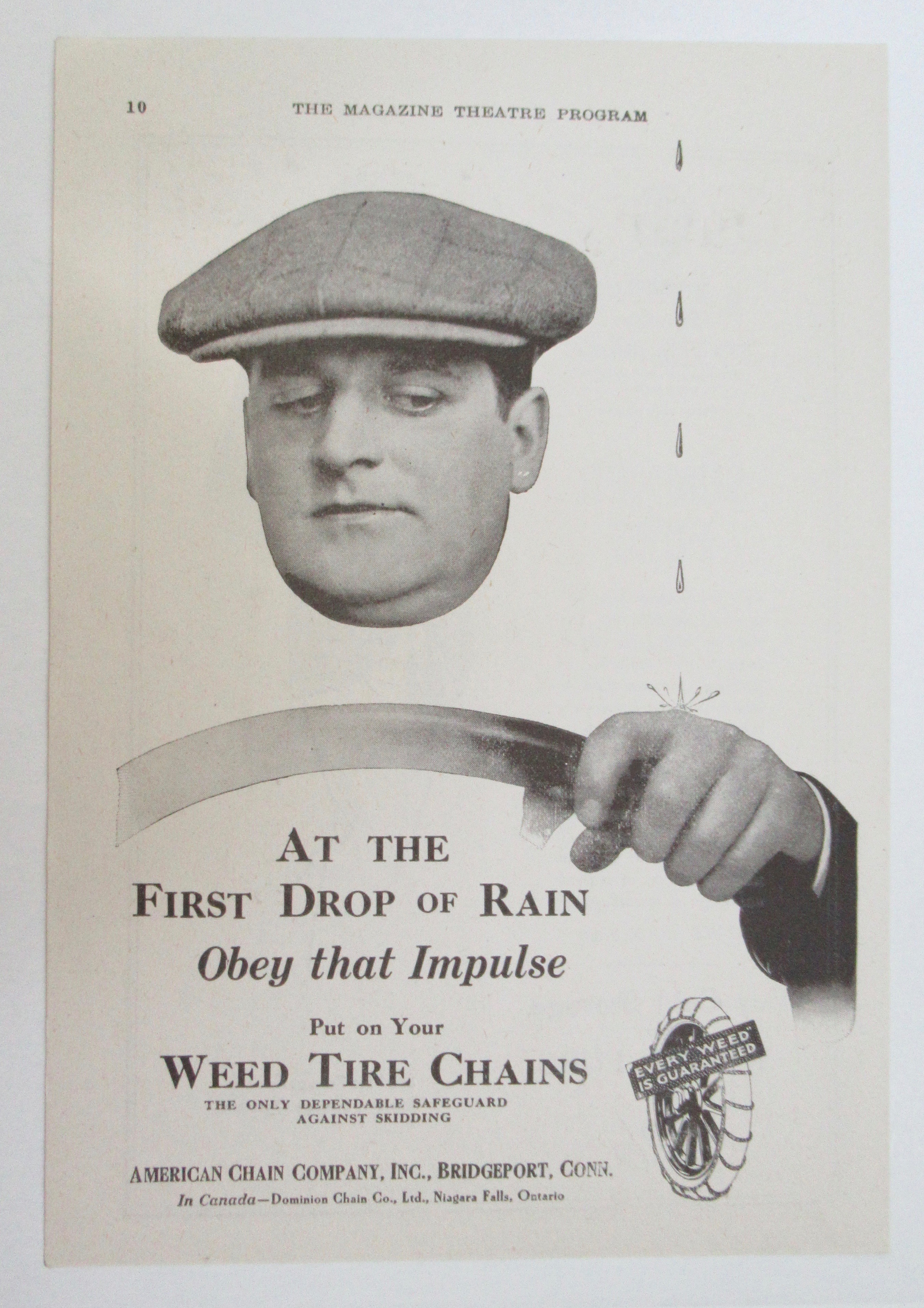 1919 Weed Tire Chains with Man Driving w/ Dripping Rain