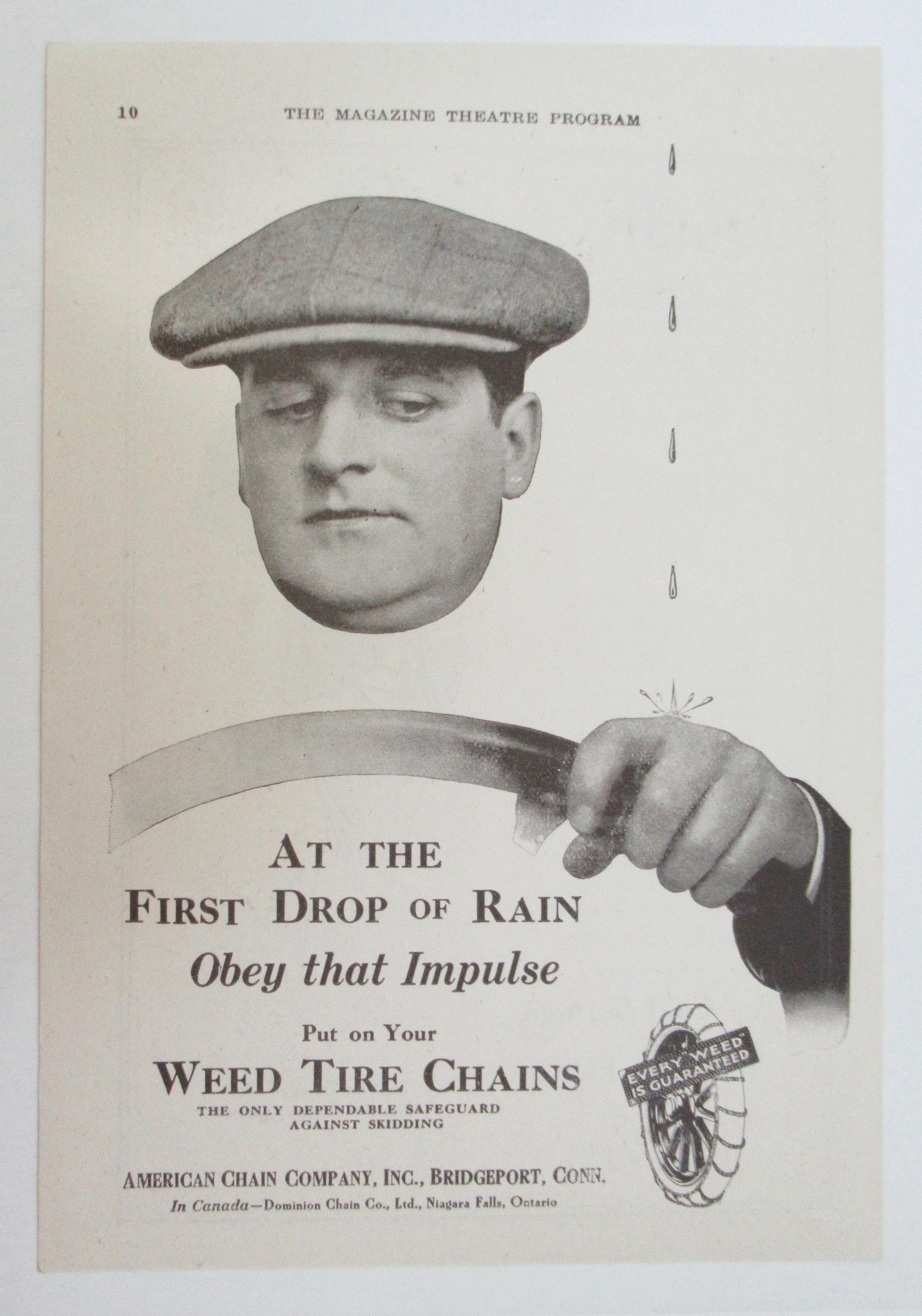 1919 Weed Tire Chains with Man Driving w/ Dripping Rain