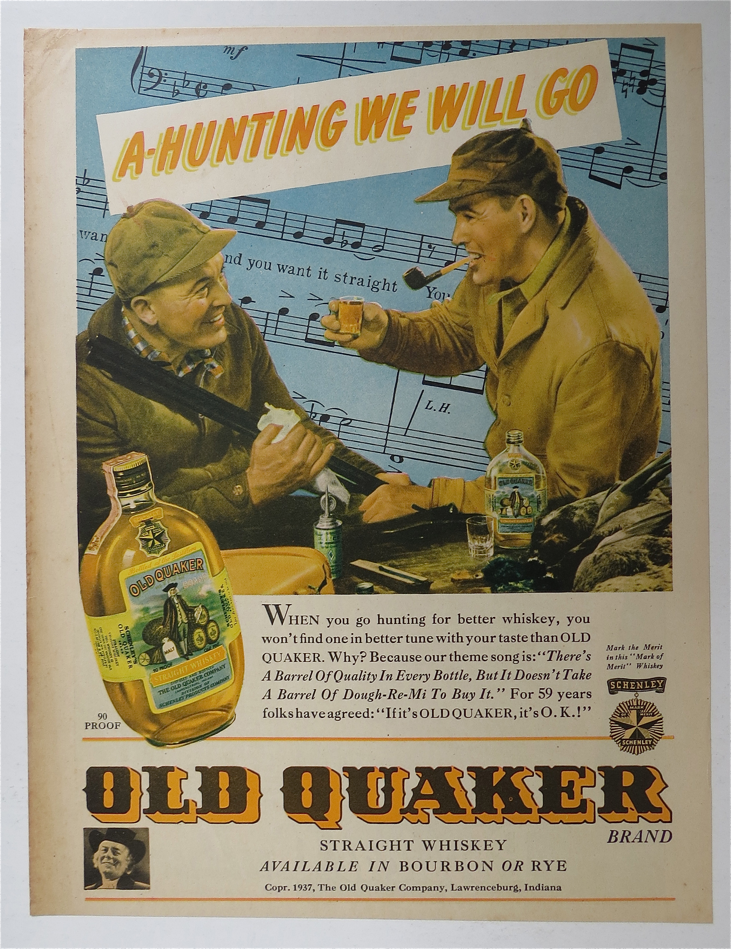 1937 Old Quaker Whiskey with Two Men Hunting