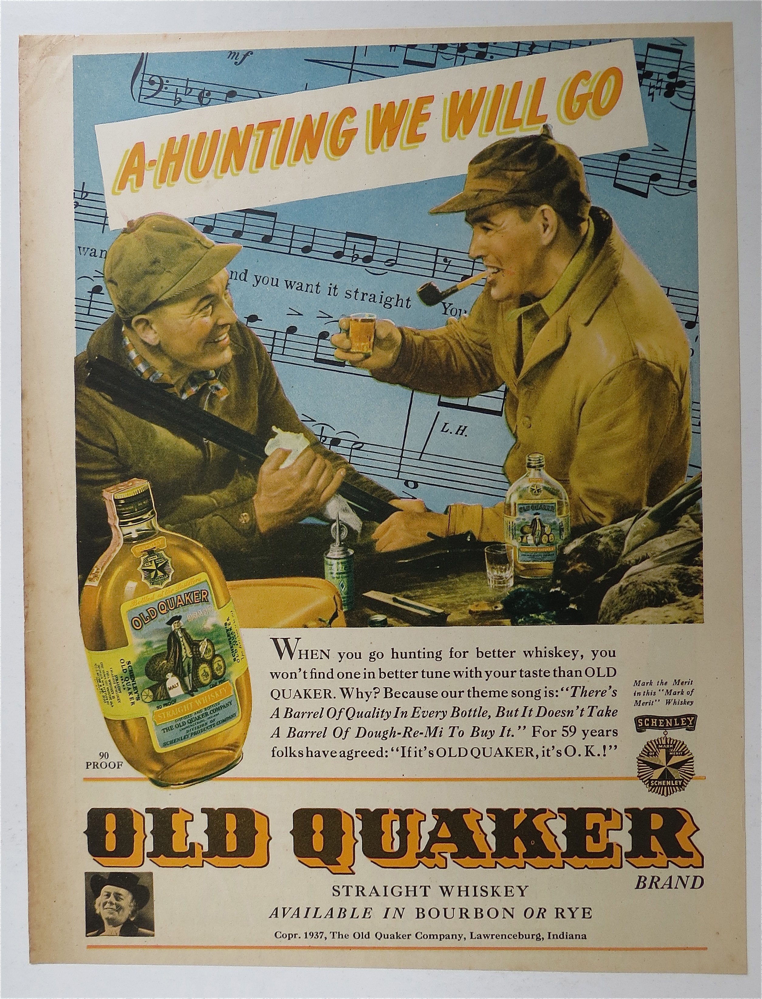 1937 Old Quaker Whiskey with Two Men Hunting