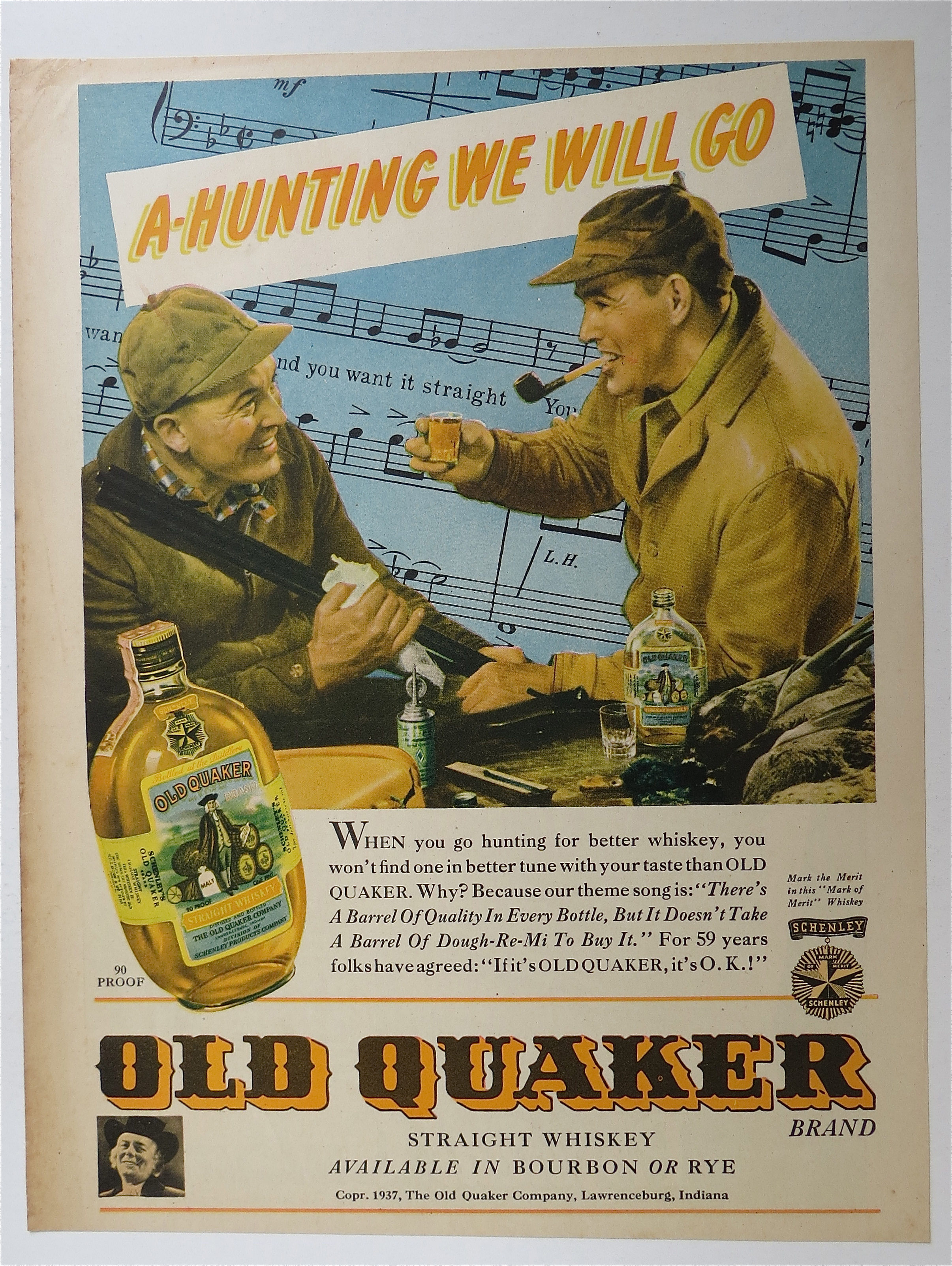 1937 Old Quaker Whiskey with Two Men Hunting
