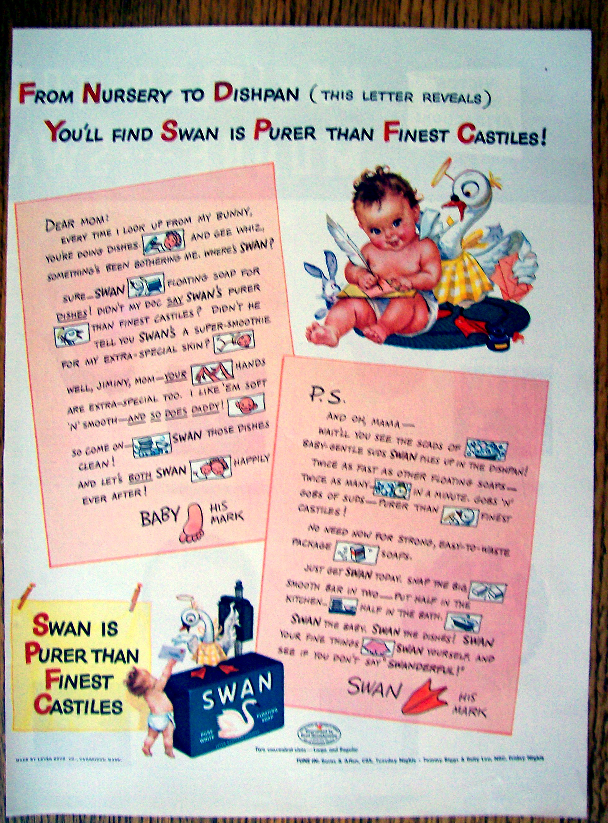 1943 Swan Floating Soap with Little Baby Sitting