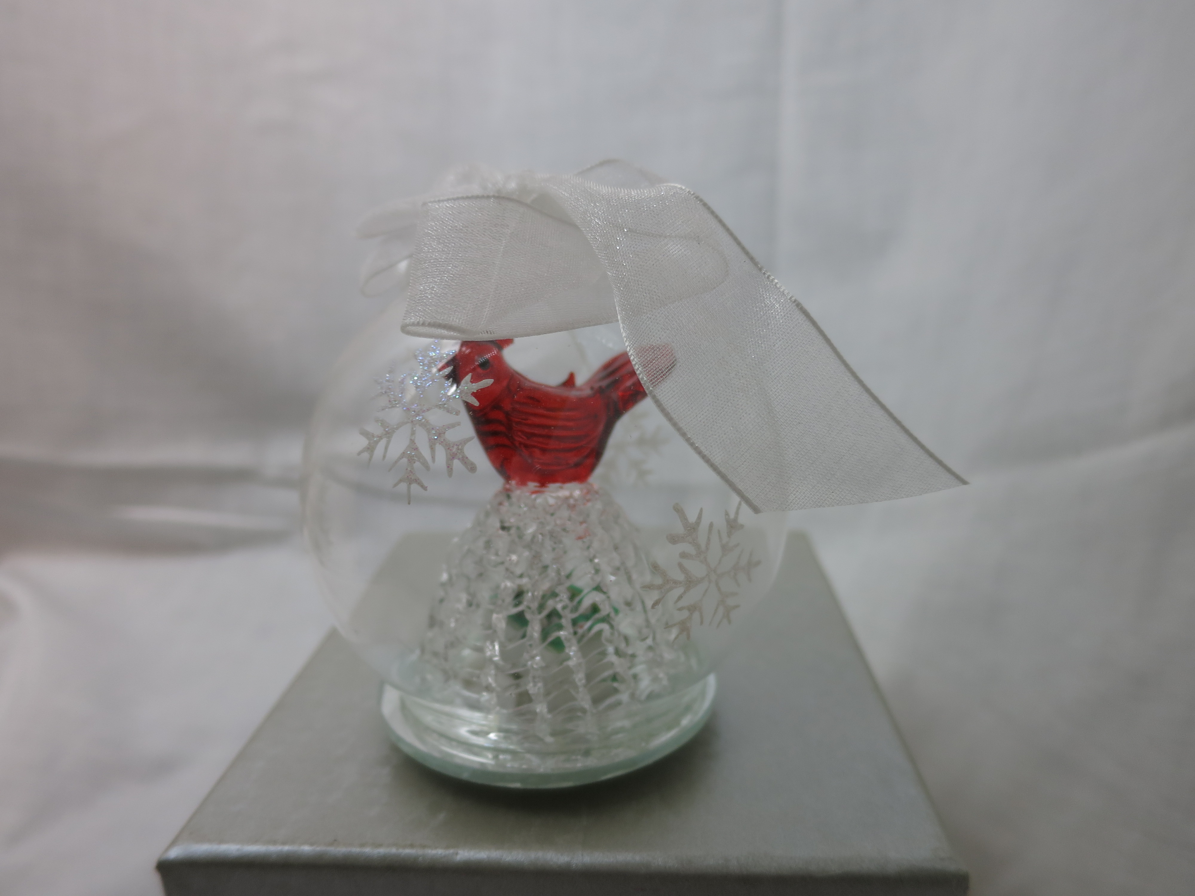 Light Up Color Changing Cardinal Bird Glass Ornament