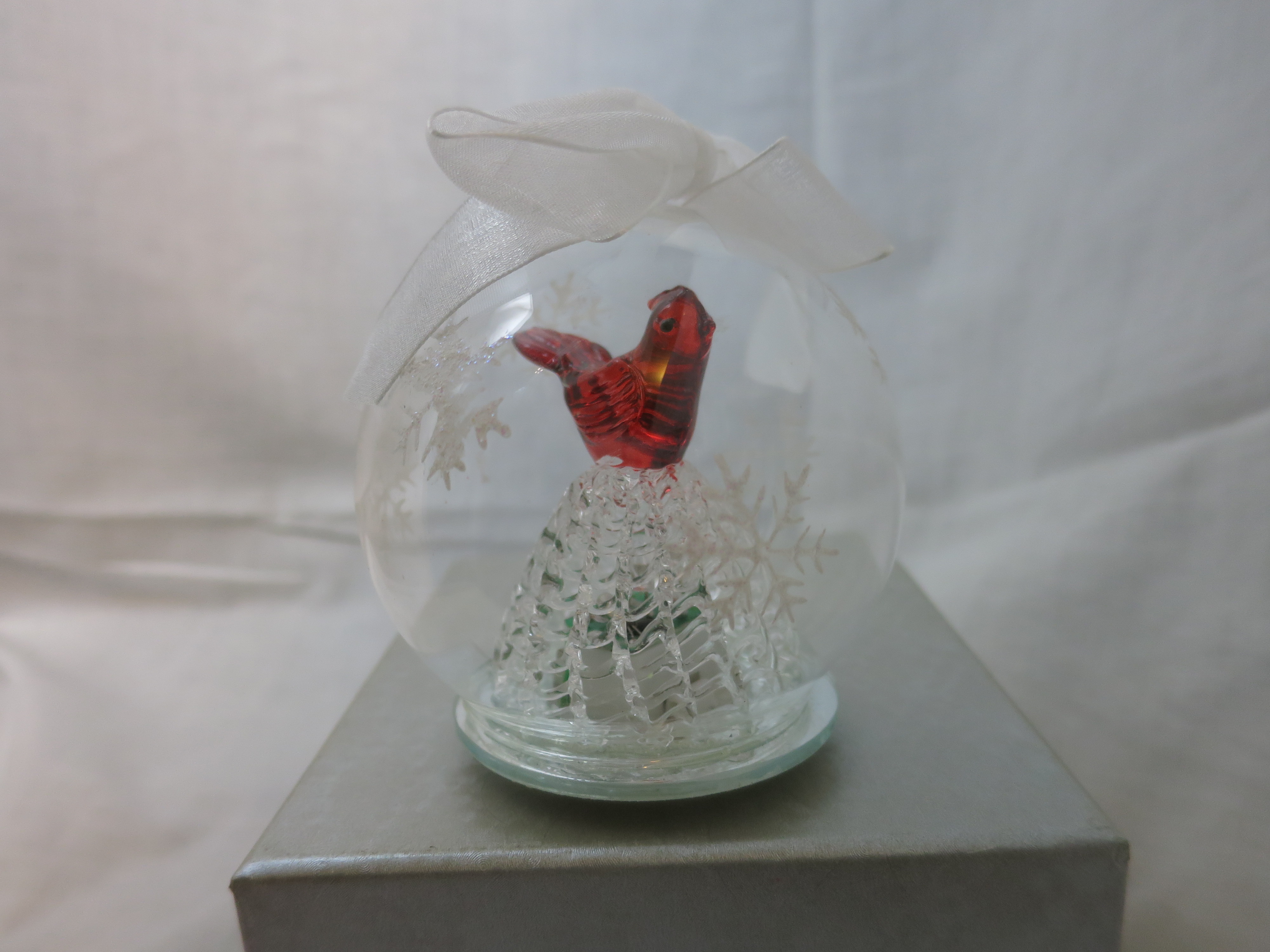 Light Up Color Changing Cardinal Bird Glass Ornament