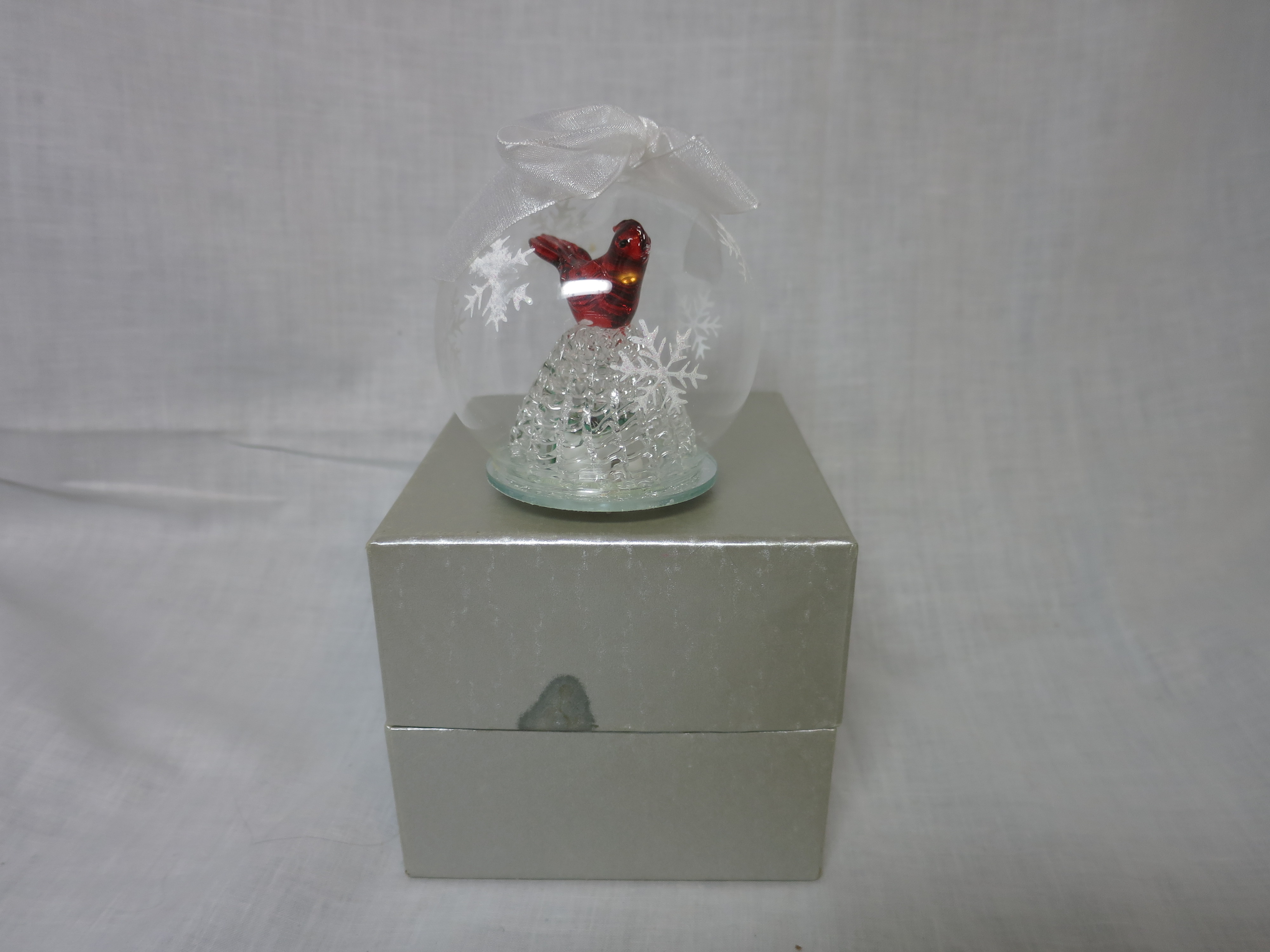 Light Up Color Changing Cardinal Bird Glass Ornament