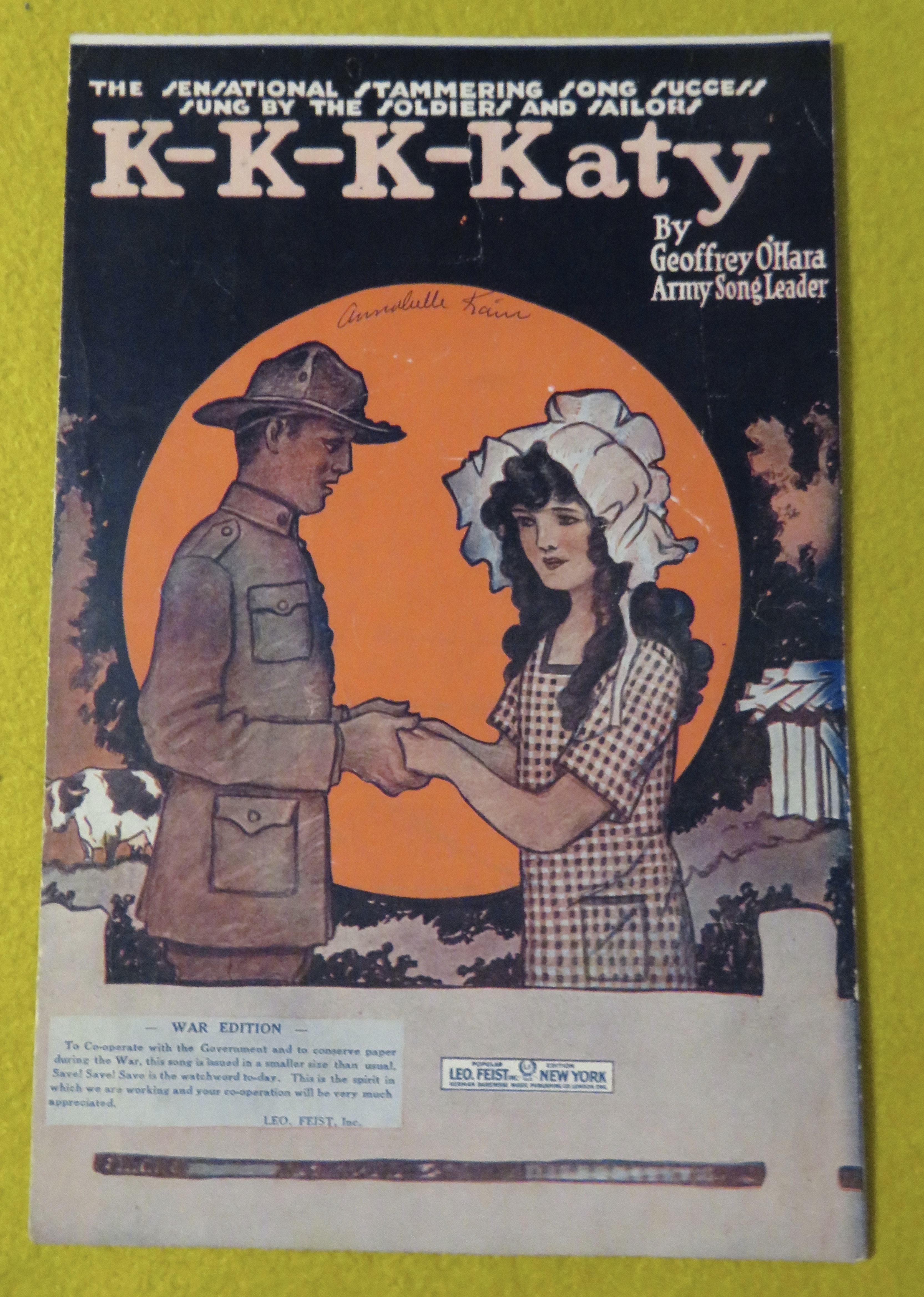 1918 K-K-K-Katy Sheet Music Geoffrey O'Hara
