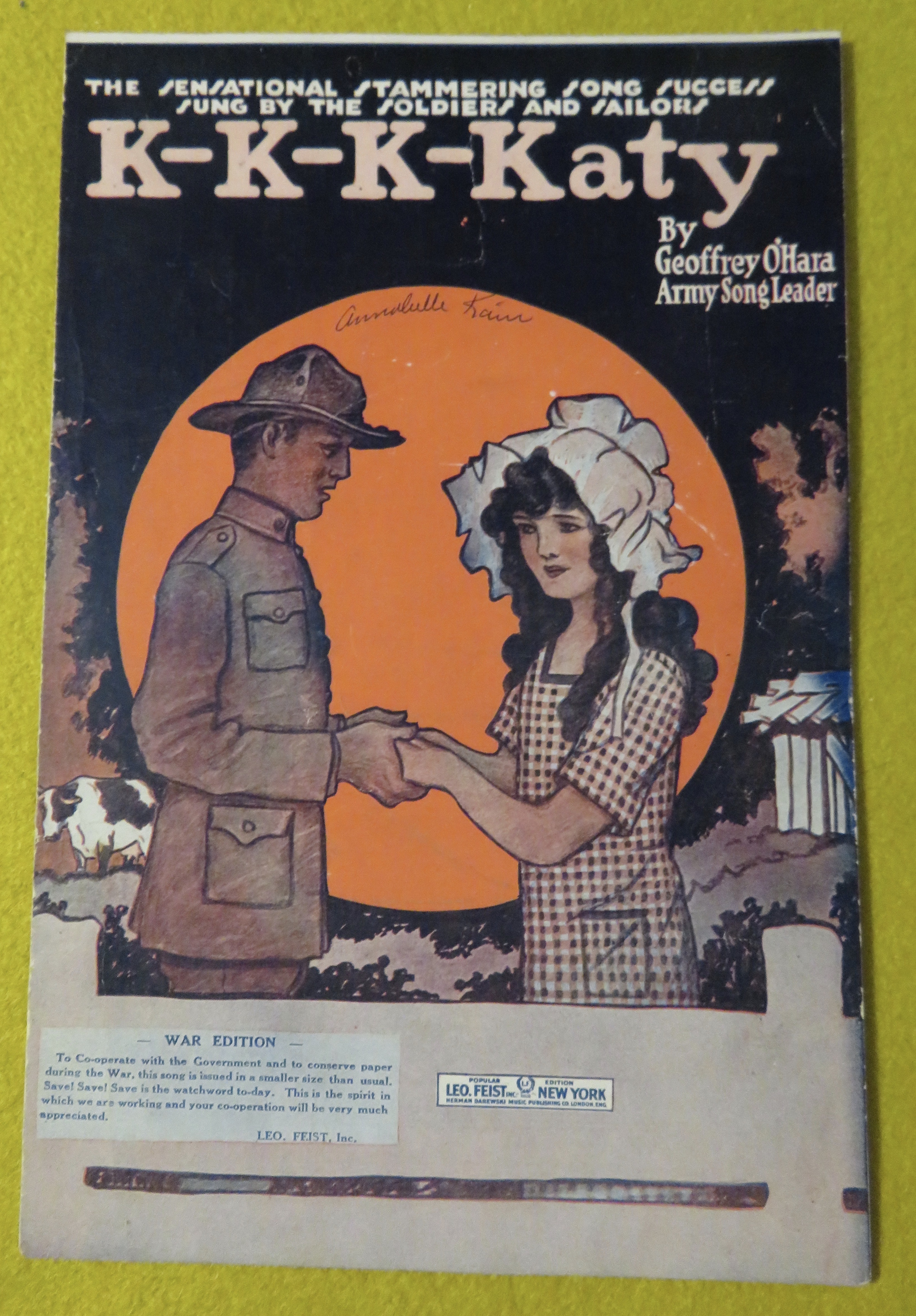 1918 K-K-K-Katy Sheet Music Geoffrey O'Hara