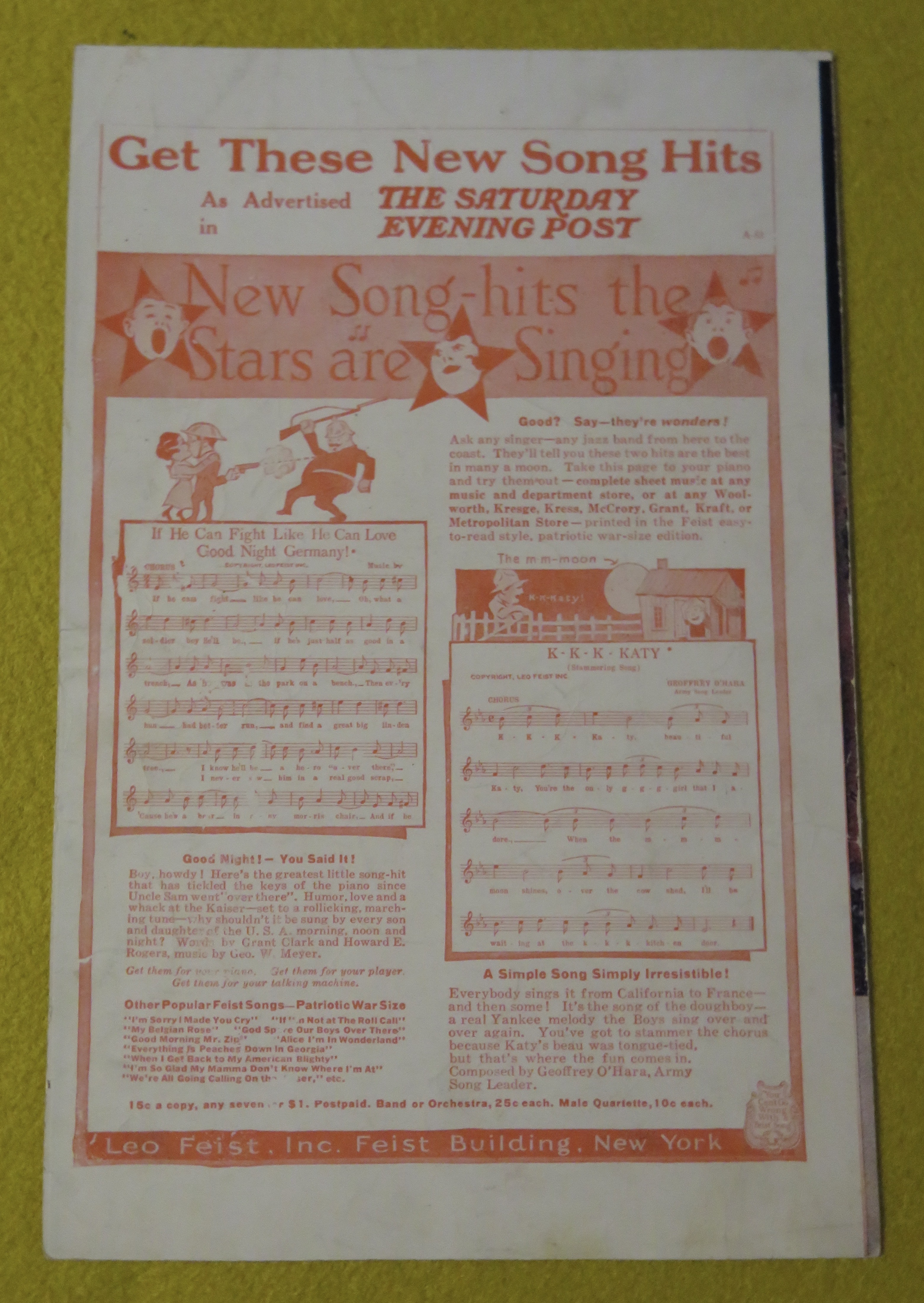 1918 K-K-K-Katy Sheet Music Geoffrey O'Hara