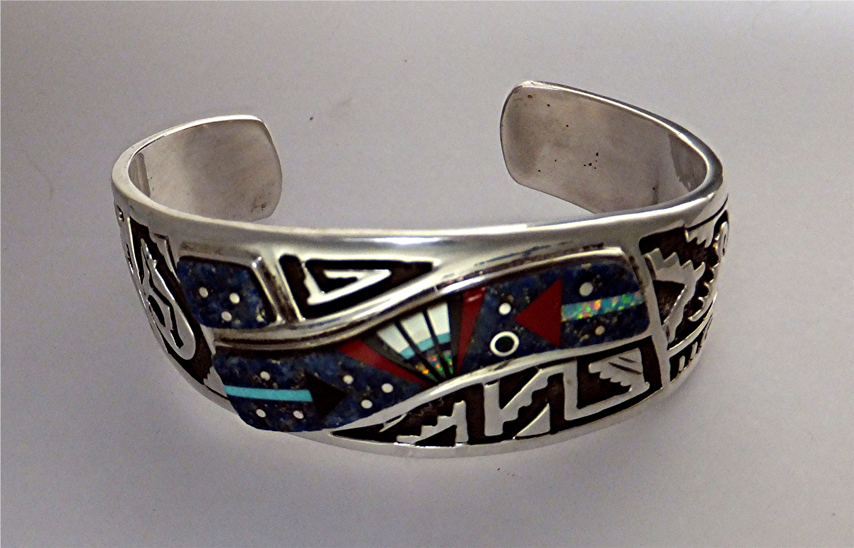 Calvin Begay Coral Lapis Sterling Silver Cuff