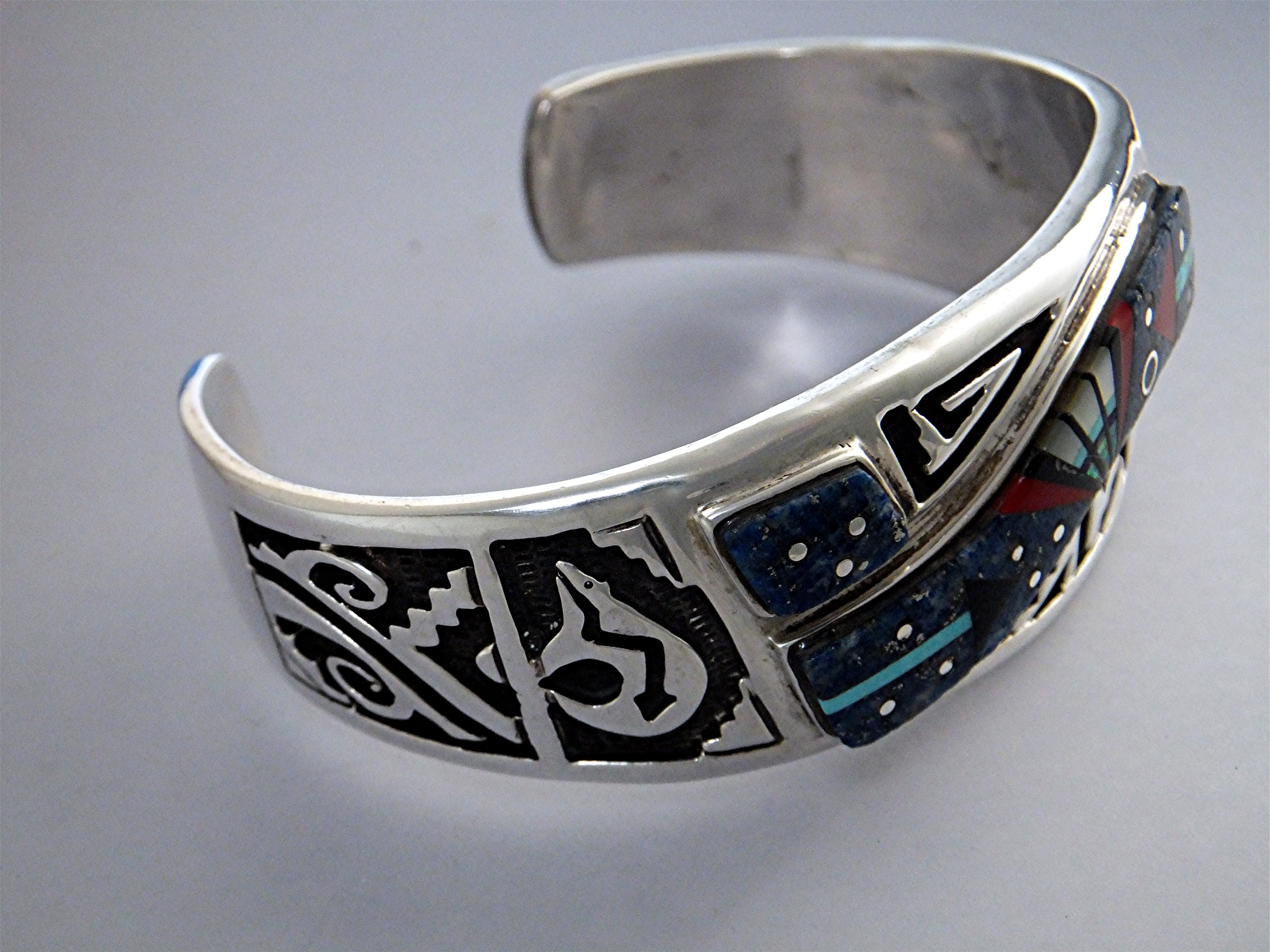 Calvin Begay Coral Lapis Sterling Silver Cuff