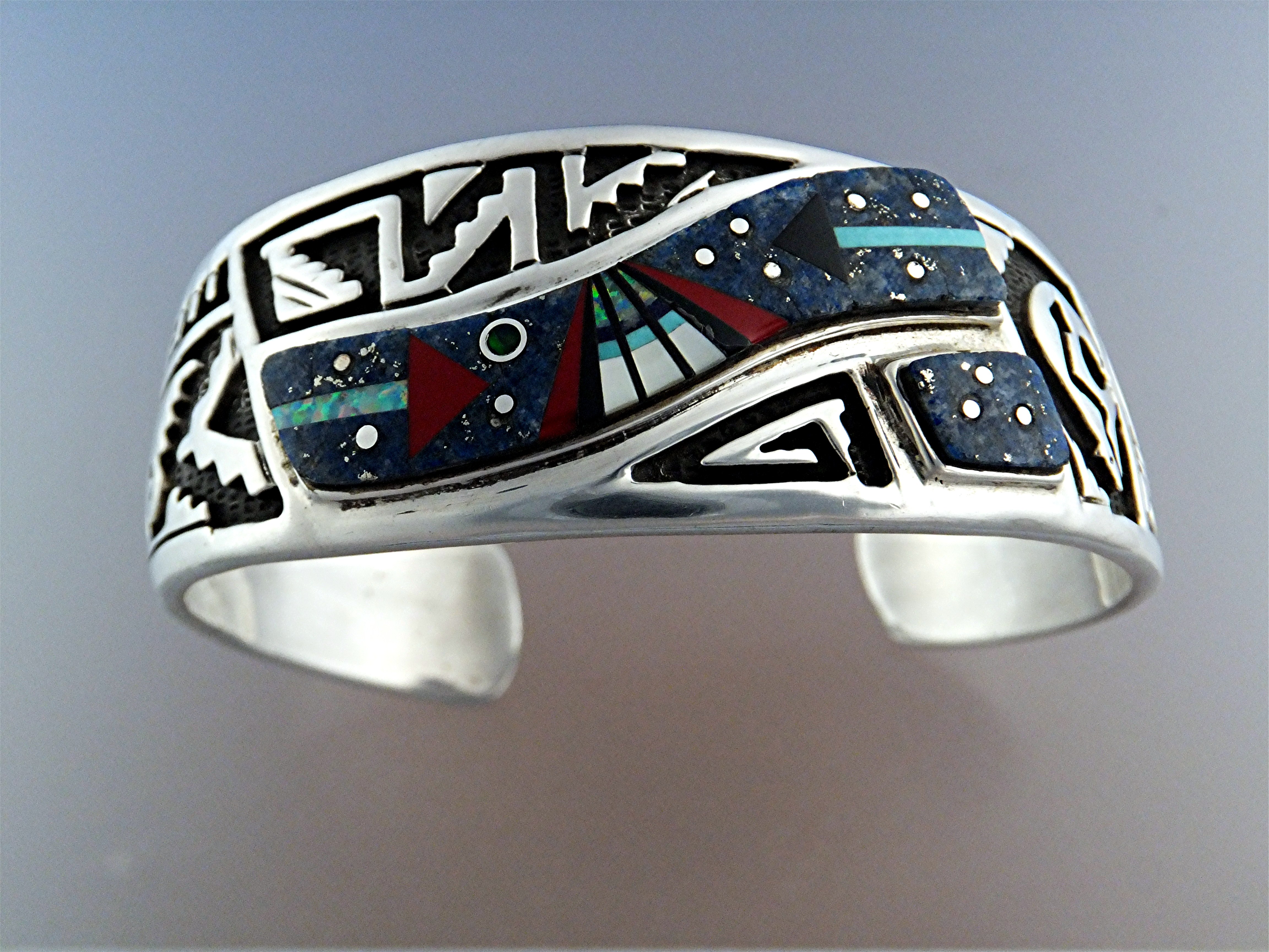 Calvin Begay Coral Lapis Sterling Silver Cuff