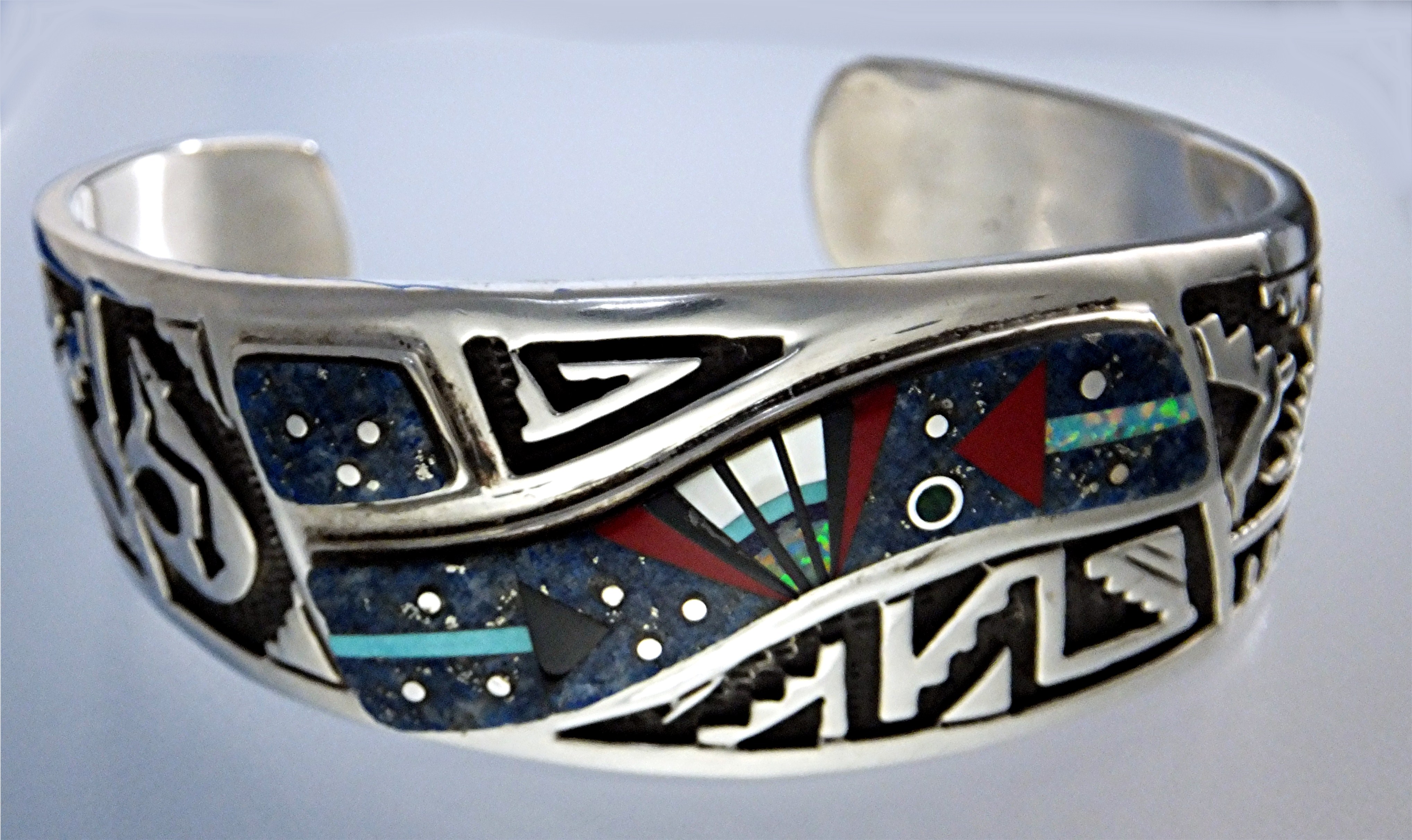 Calvin Begay Coral Lapis Sterling Silver Cuff