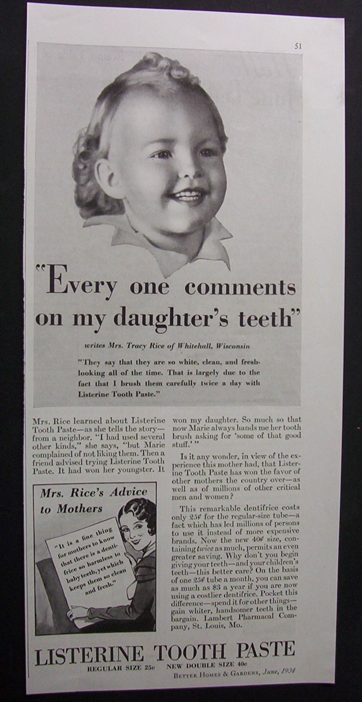 1934  Listerine  Tooth Paste