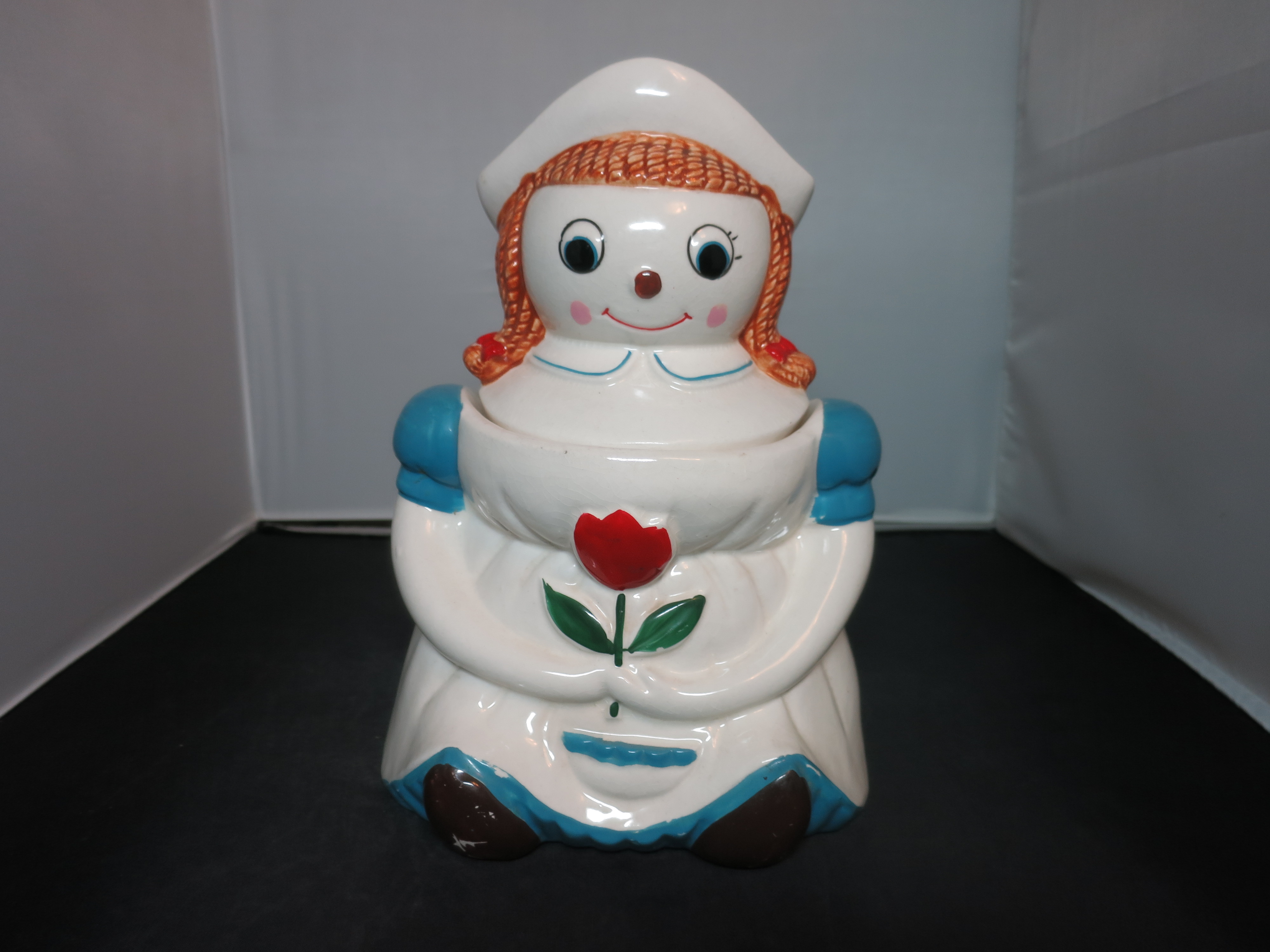 Dutch Girl Holding Tulip Cookie Jar Raggedy Ann motif