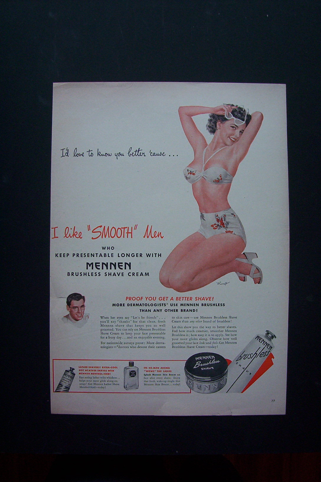1954 Mennen Brushless Shave with Woman in Bathing Suit