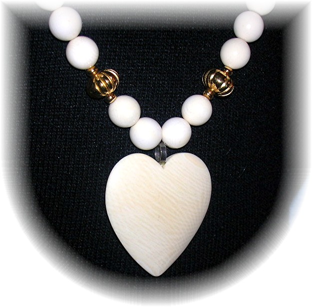Bone Ivory Heart Antique  Beads Necklace