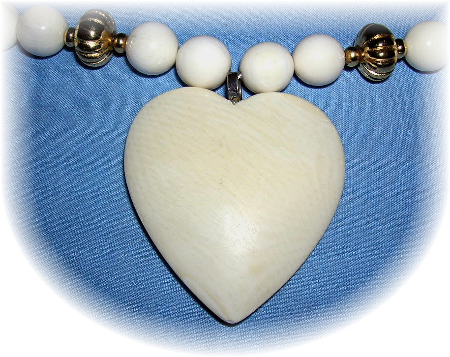 Bone Ivory Heart Antique  Beads Necklace