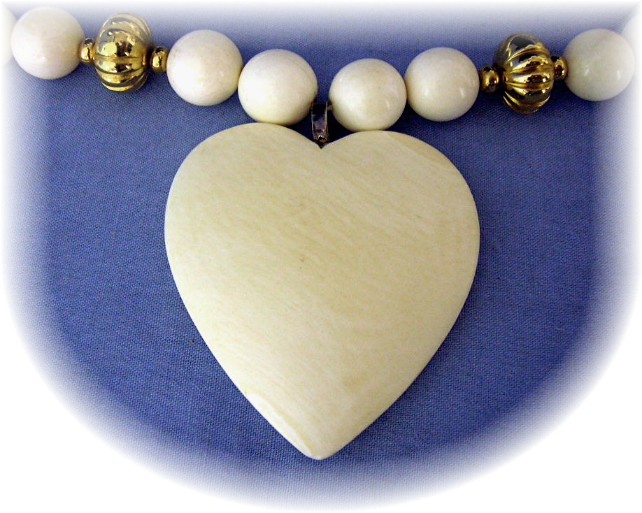 Bone Ivory Heart Antique Beads Necklace