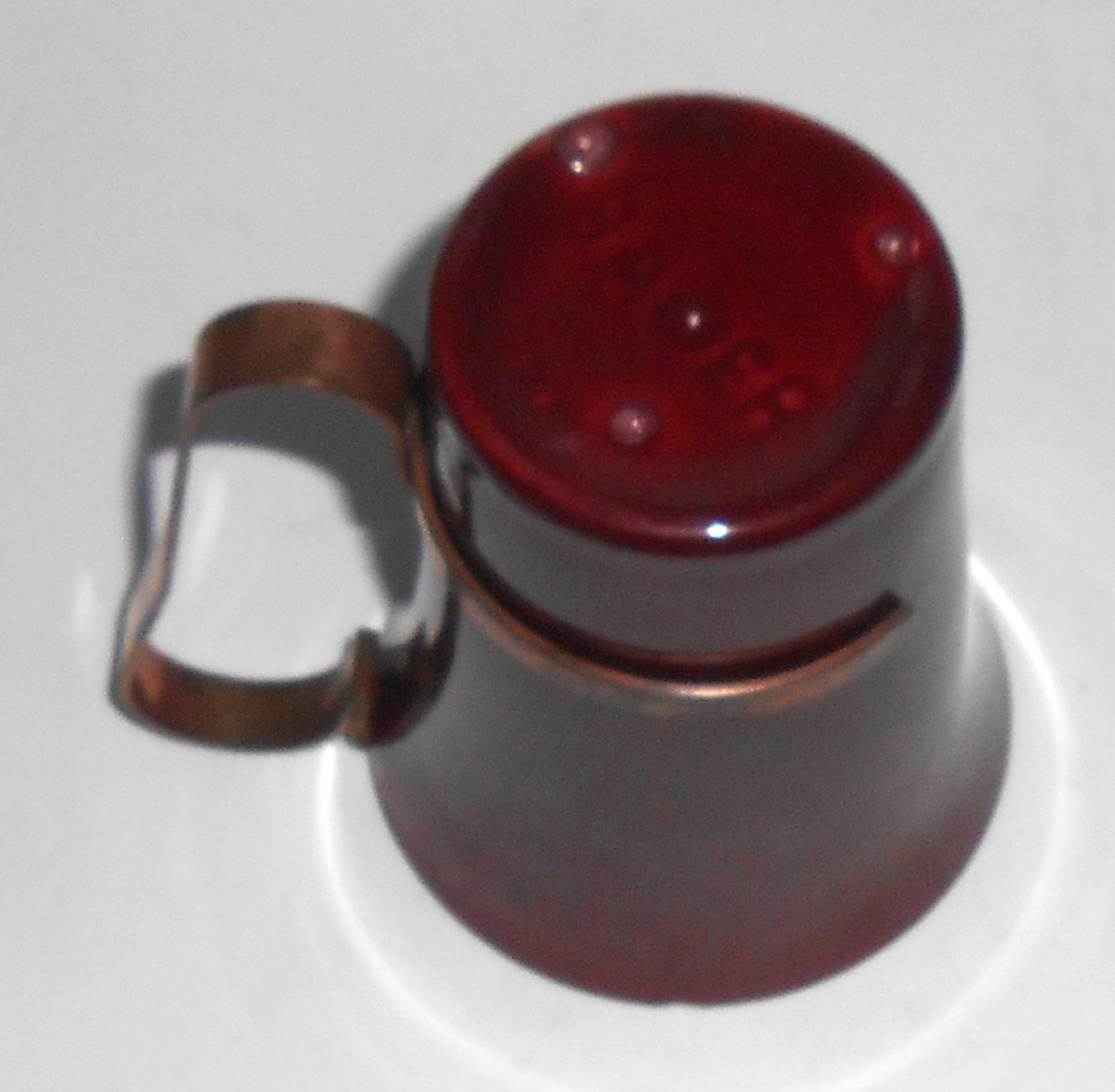 Bauer Pottery La Linda Burgundy Tumbler w/Copper Handle