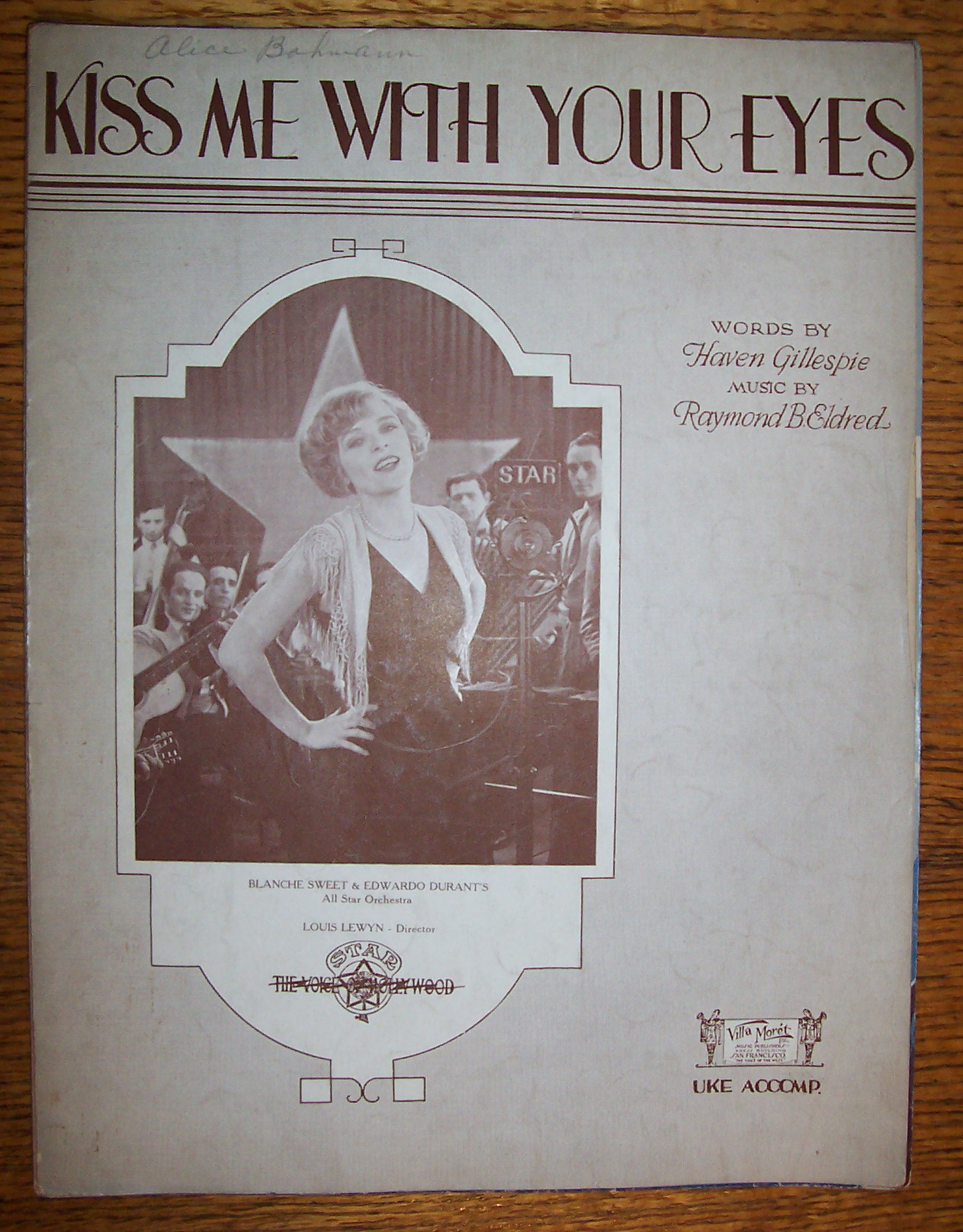 Sheet Music For 1929 Kiss Me With Your Eyes