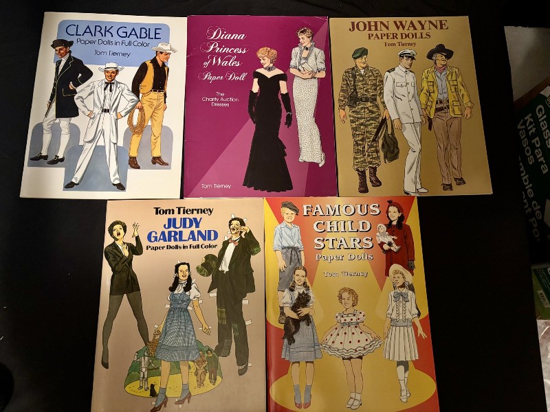 Tom Tierney Paper Dolls Lot 5 Books Diana John Wayne Judy Garland Uncut
