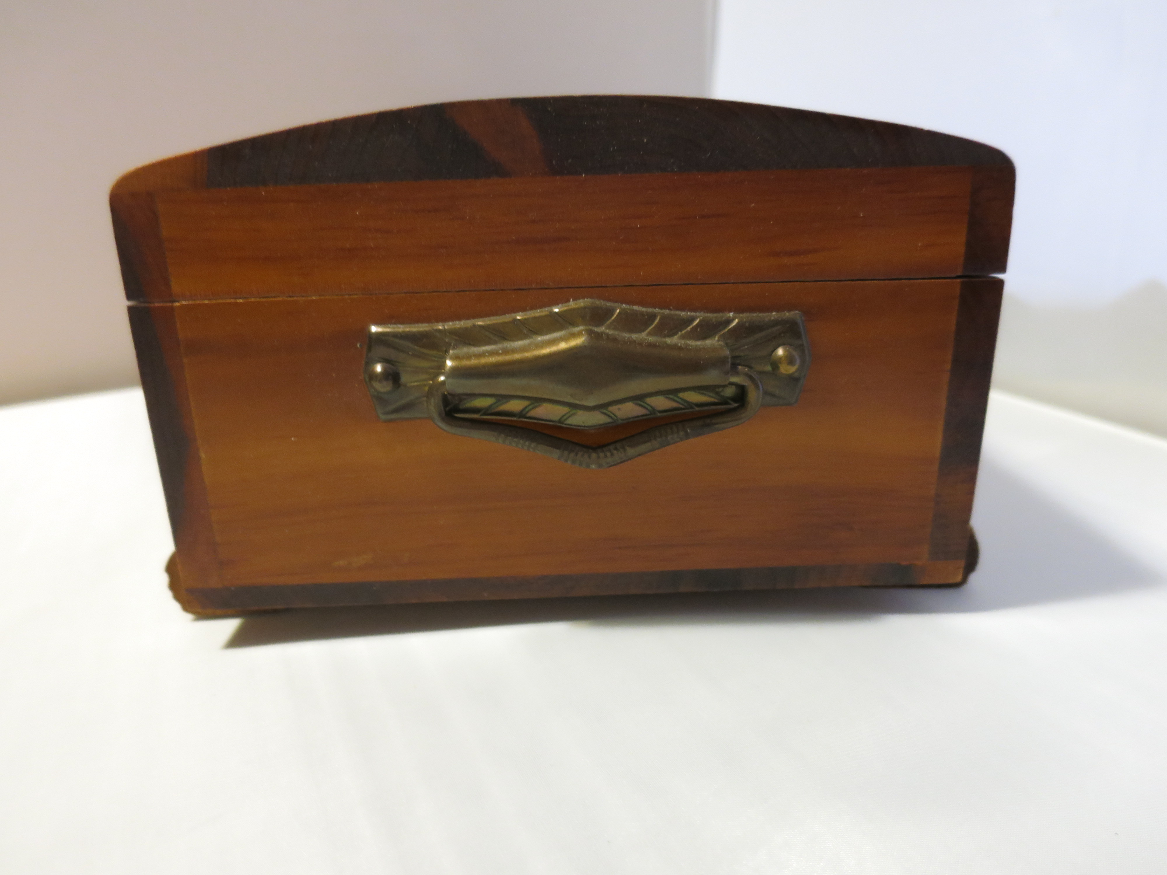 Carved Cedar Wood Jewelry Box Lithograph Ship Yard