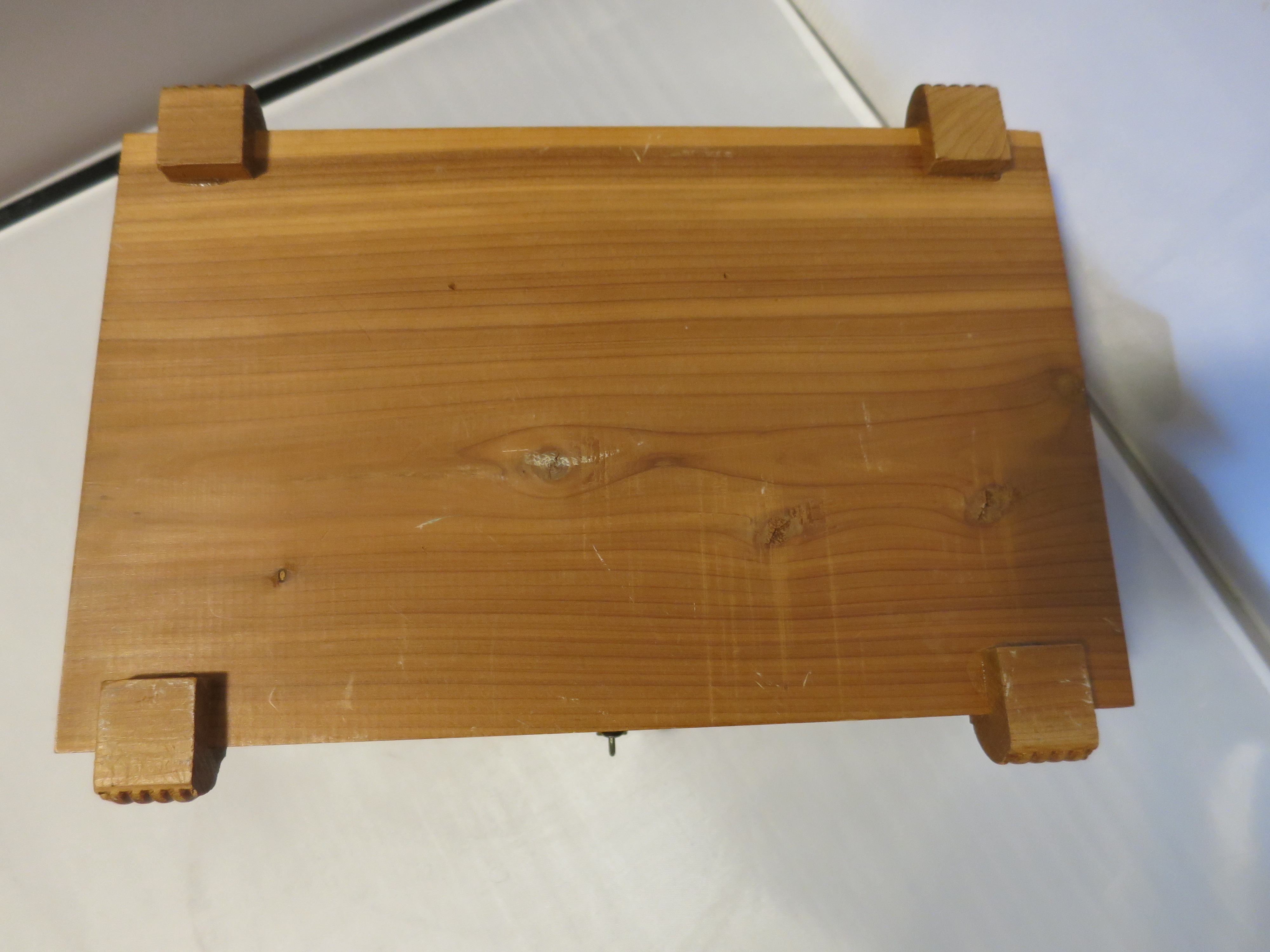 Carved Cedar Wood Jewelry Box Lithograph Ship Yard