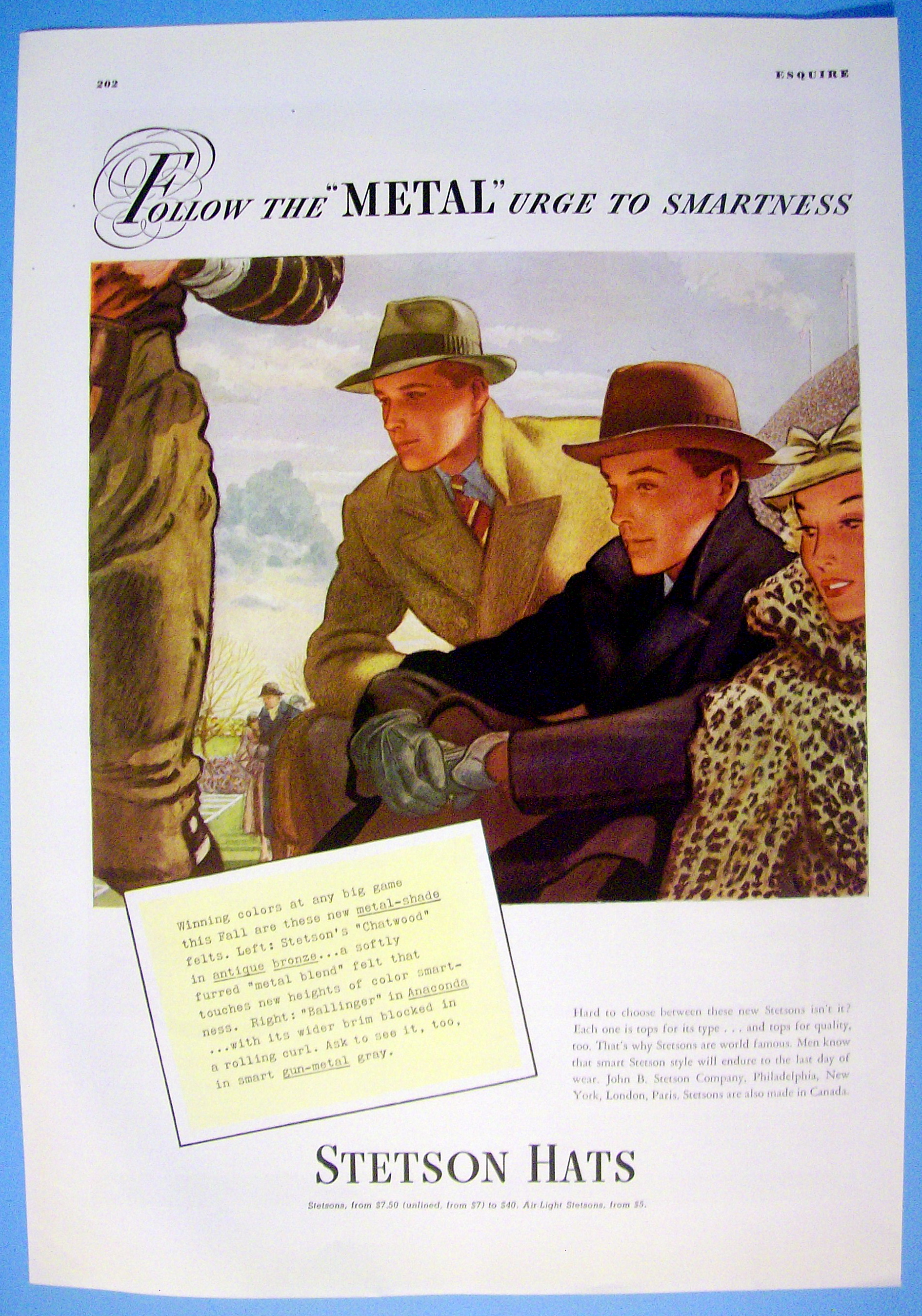 1937 Stetson Hats with Metal Shade Felt Hats