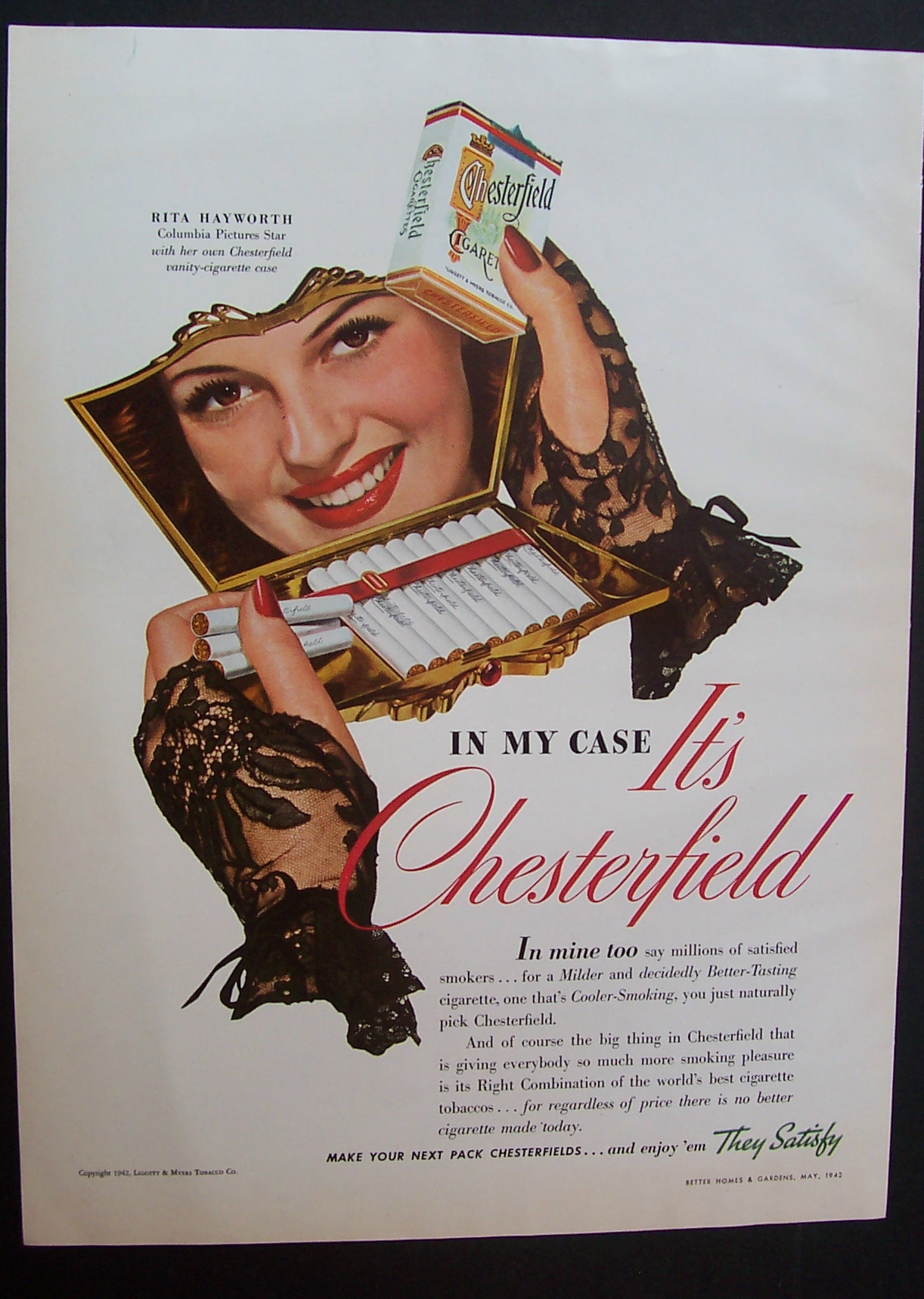 1942  Chesterfield  Cigarettes  with  Rita  Hayworth