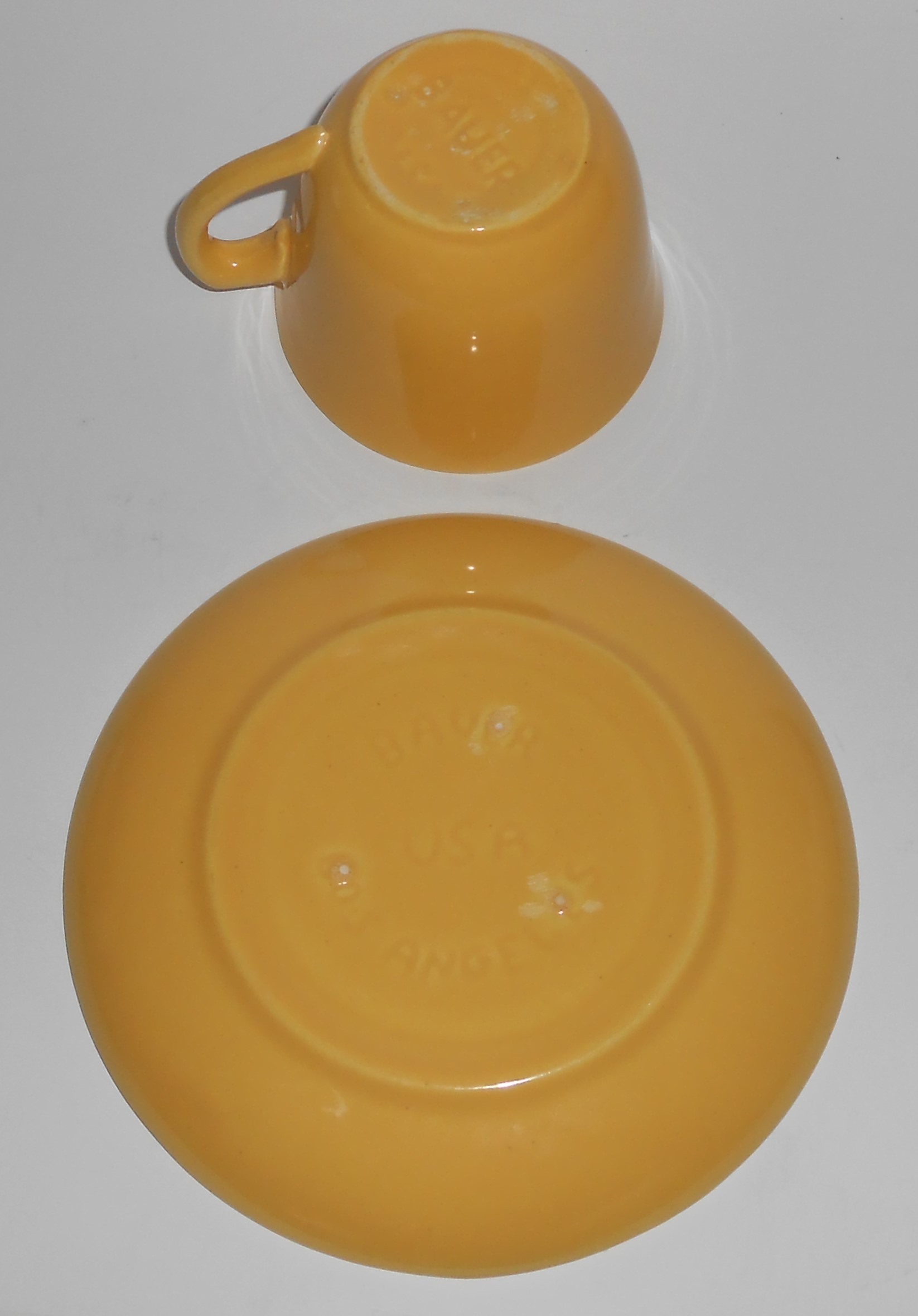 Bauer Pottery Mission Moderne Yellow Cup & Saucer Set