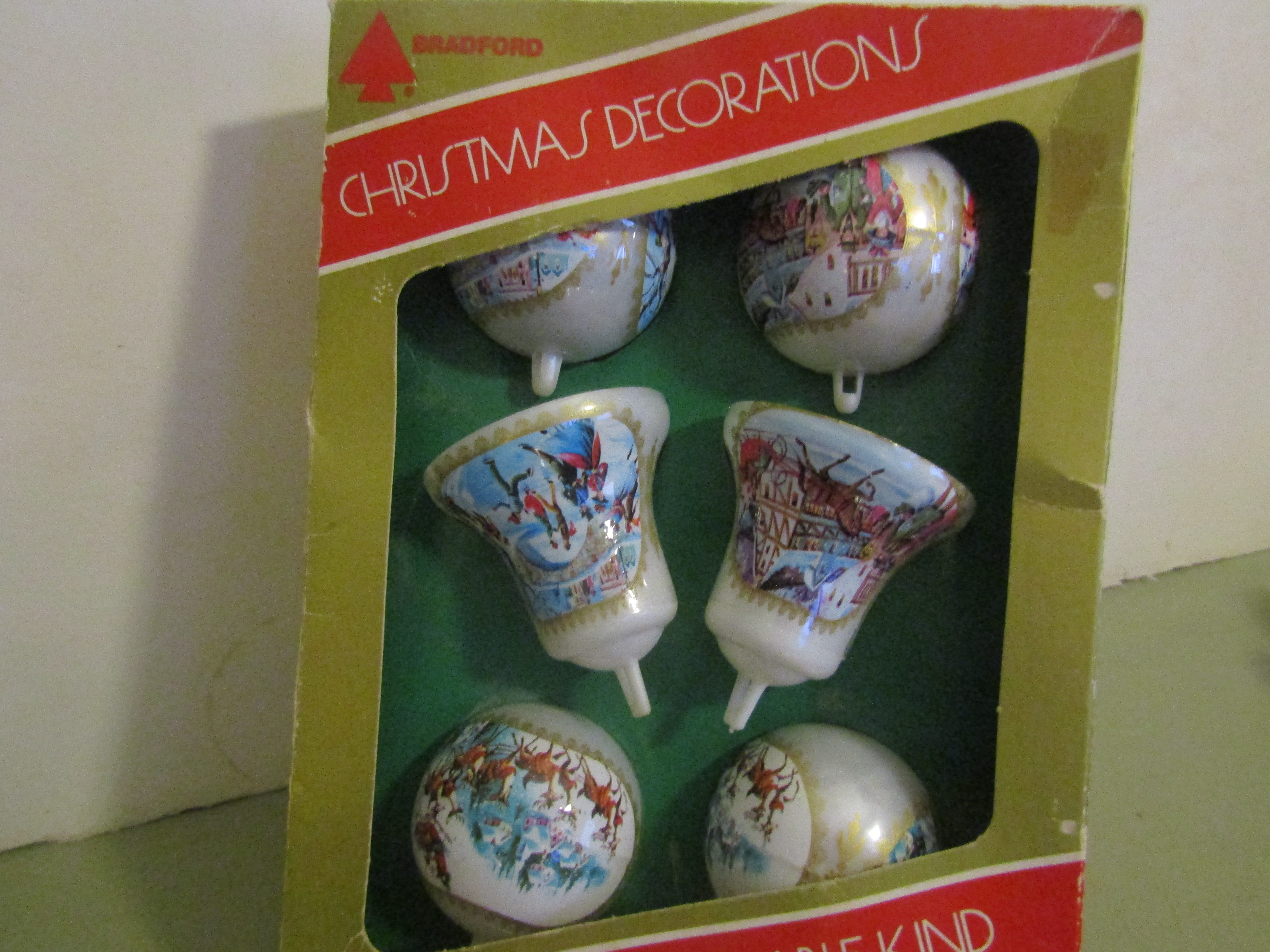 Vintage Christmas Tree Bulbs Winter Scenes by Bradford