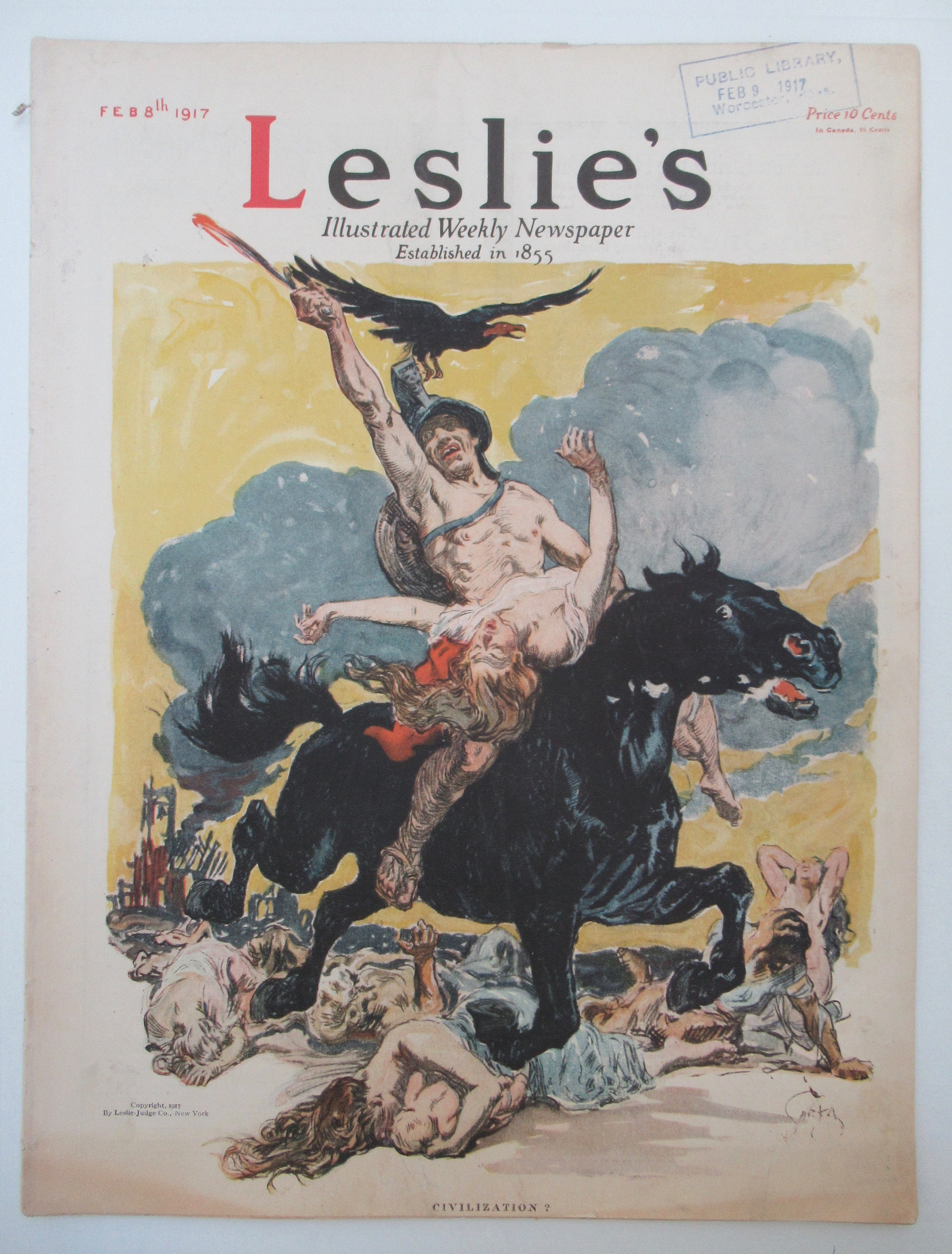 Leslie Magazine February 8, 1917 Warrior Cover Art